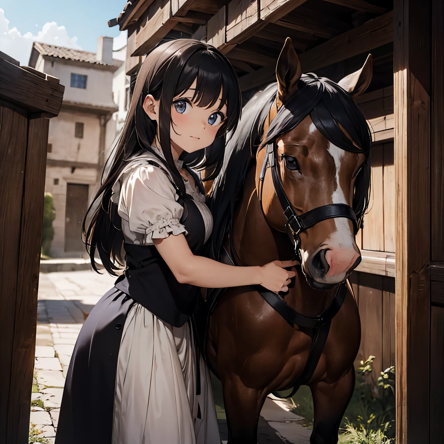 Maiden rides a horse