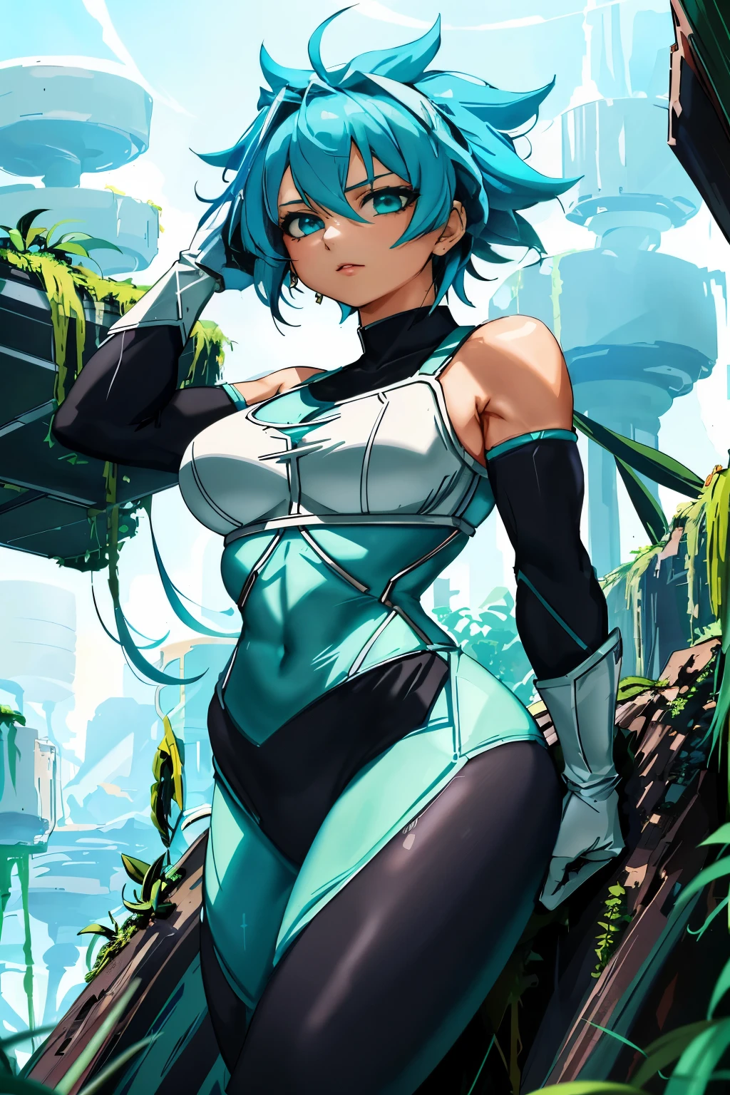 a close up of a woman in a blue and white outfit, cushart krenz key art feminine, anime girl with teal hair, perfect android girl, portrait anime space cadet girl, detailed digital anime art, perfect anime cyborg woman, anime style 4 k, anime girl of the future, digital anime art, girl in mecha cyber armor, smooth anime cg art