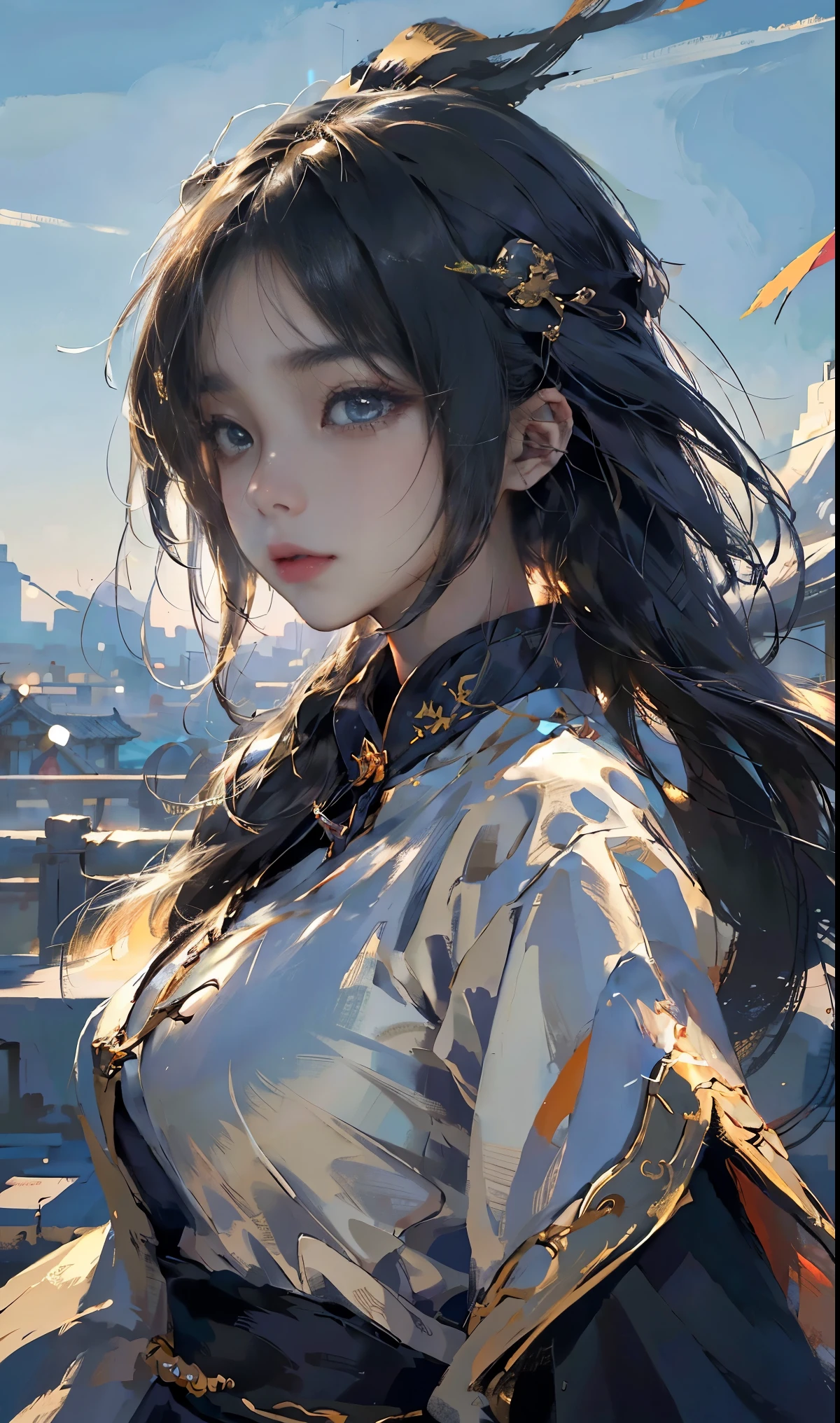 best quality, master, high resolution, wuxia 1girl, Chinese dress, super beautiful face, super beautiful eye, Super beautiful hair Super beautiful face, super beautiful eyes, Super beautiful hair, Super beautiful hair, magazine cover