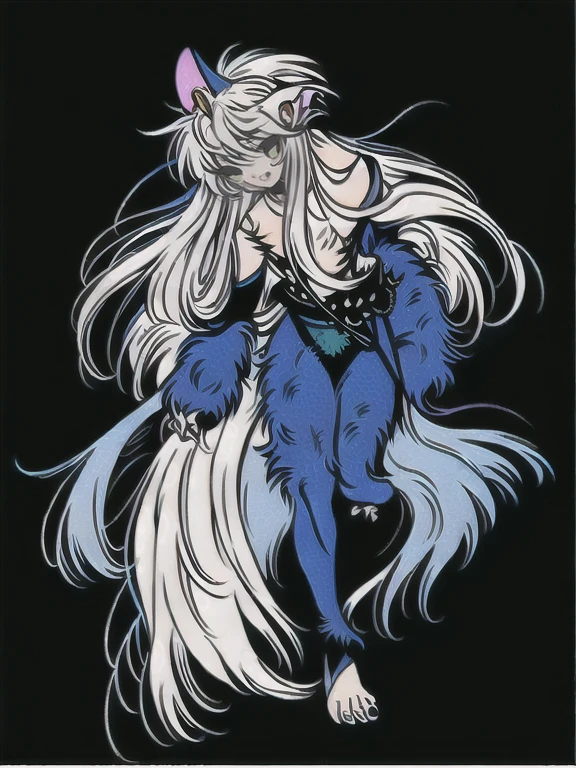 solo, 1boy,「white hair,cerulean blue」long hair,  {{nighthawk mask}},  There&#39;s a man wearing a costume, {fox tail,} {one wing of a crow} Farson!!!!, furry Farson, furry characters, furry anime, Farson, furry paws furry, Furry shots, there is nothing, very hairy, furry artist, upright, [[[Anthropomorphic Nue]]] virtual youtuber, full body