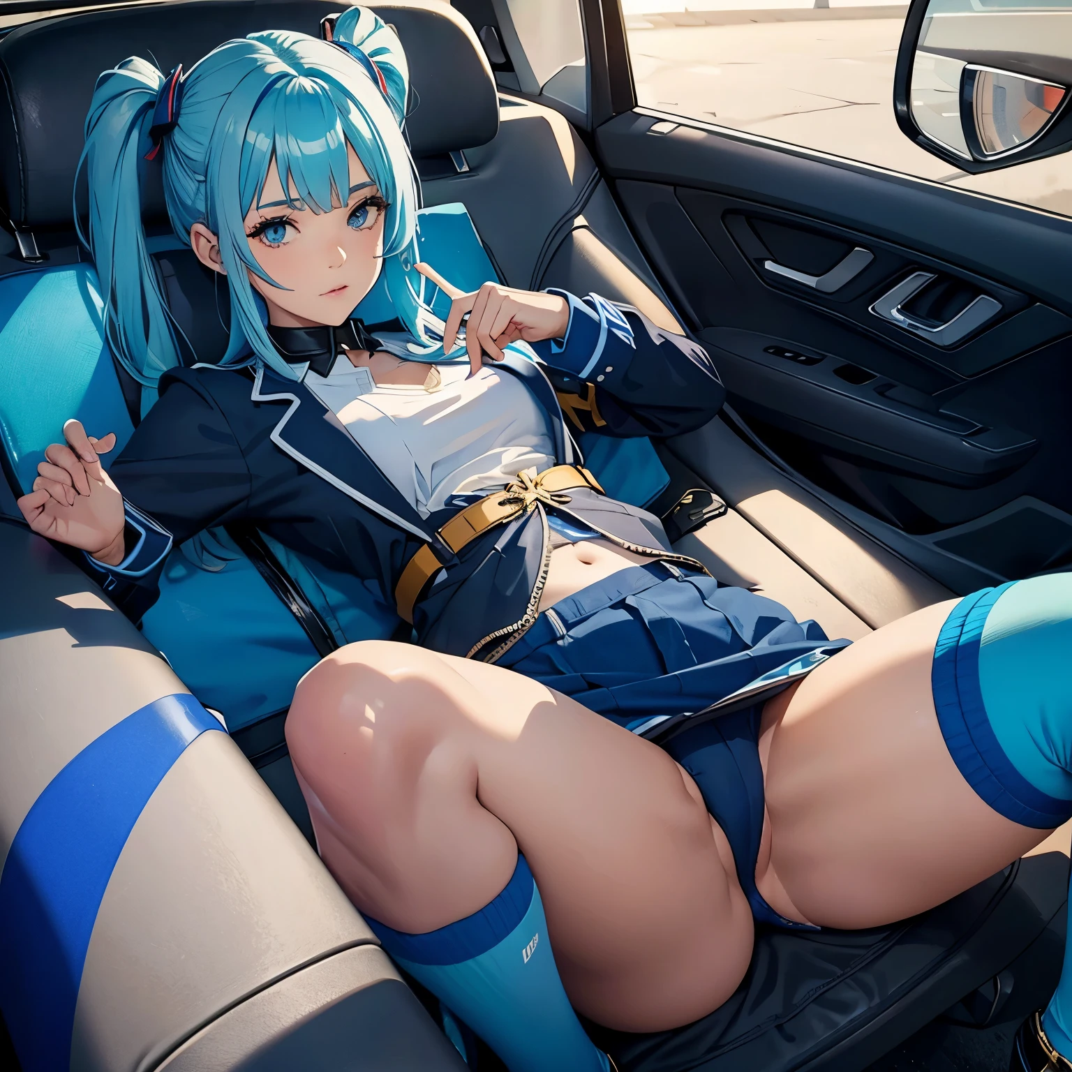 Colegiala de pelo azul claro con grandes pechos