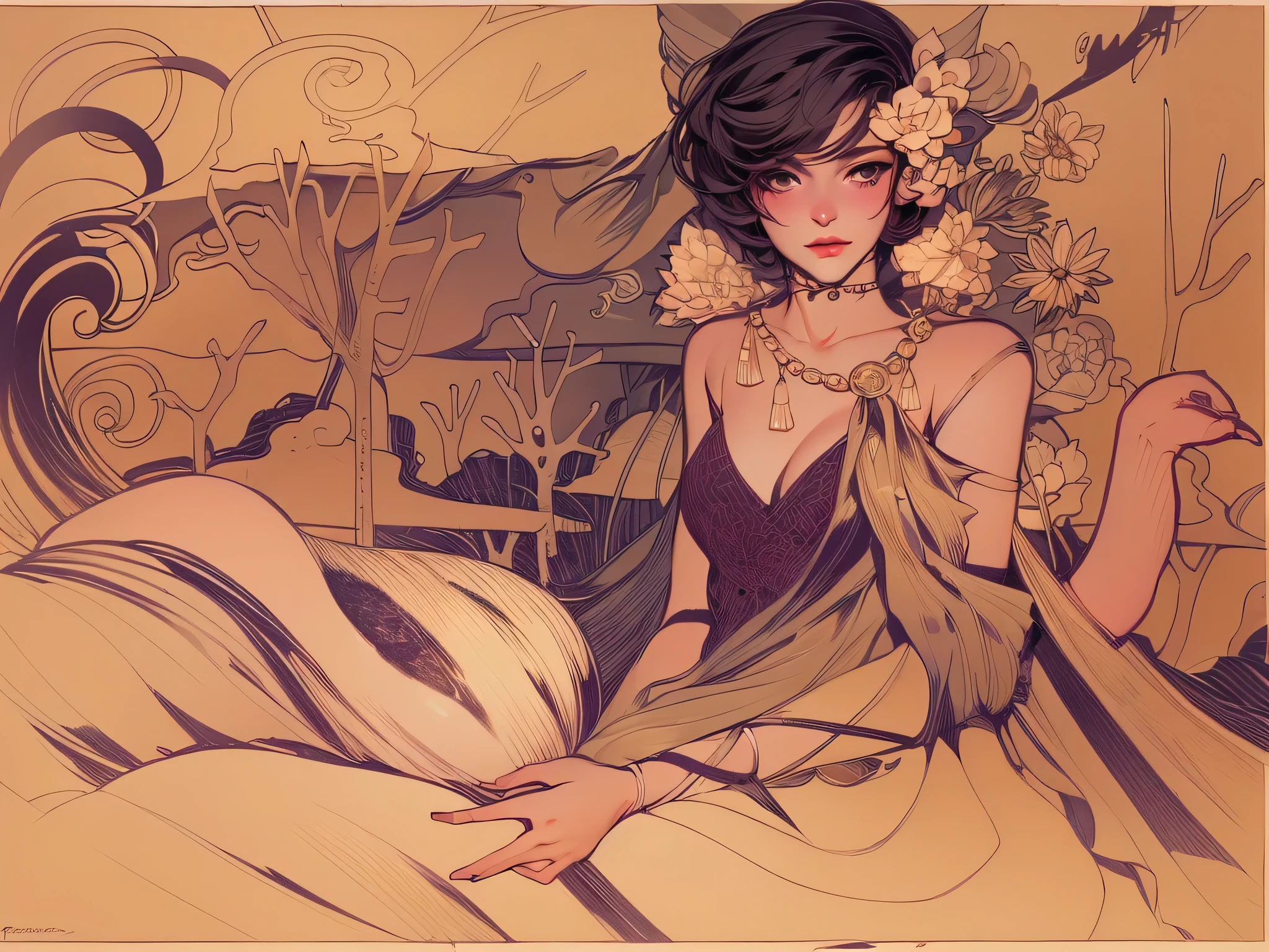 ((masterpiece))，((quality))，((Best quality))，((official art))，alphonse mucha ,asian Painting, hwasanchiun, j.c leyendecker, james jean, Audrey Kawasaki 