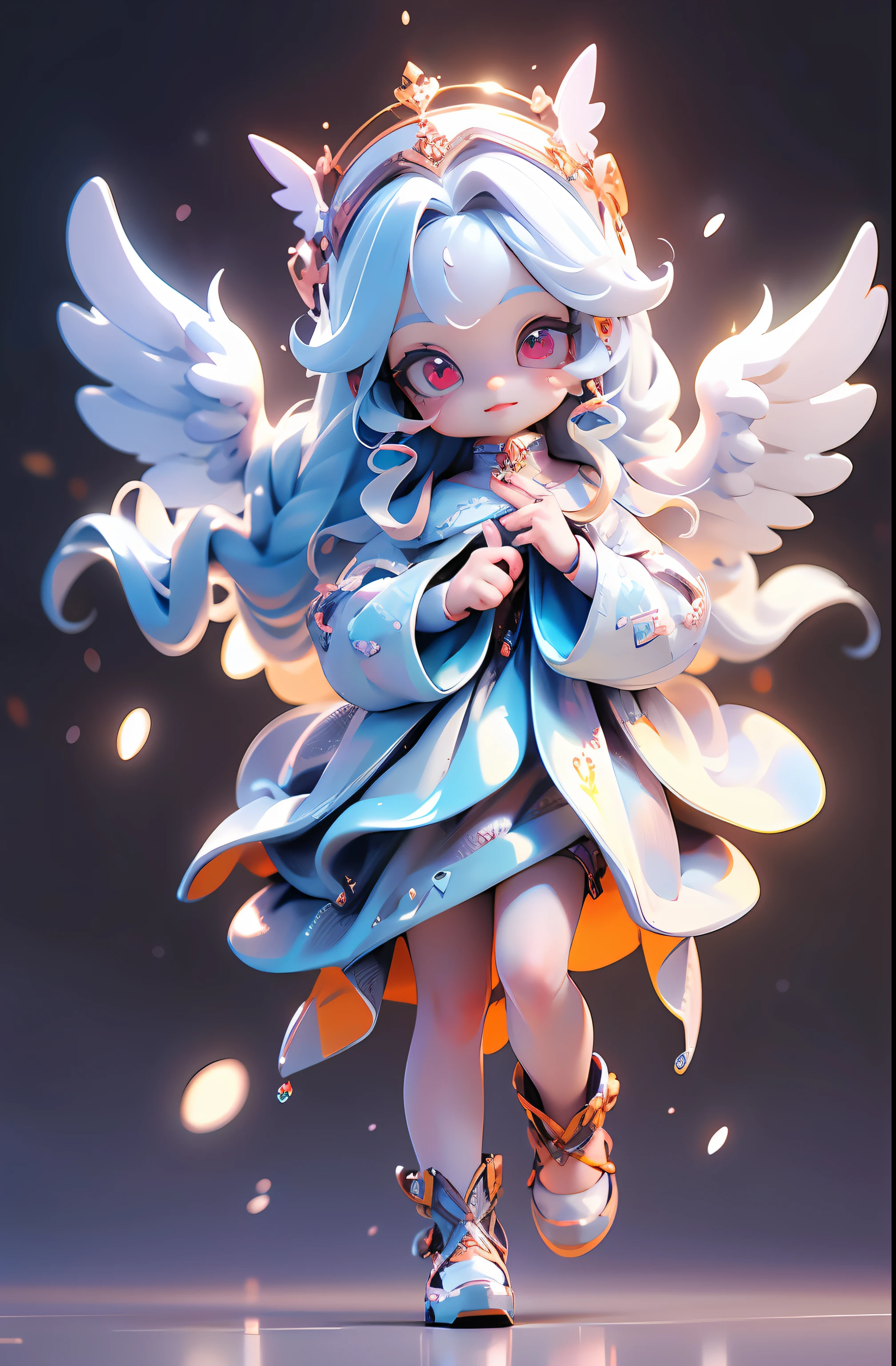 (masterpiece: 1.4), (best quality: 1.4), (chibi: 1.3), (Very cute angel girl, Super detailed face, jewel eyes, long white hair, Colorful gradient hair: 1.4), (angel ring:
1.4), (angel wings: 1.4), (whole body, Perfect 2 arms, perfect 2 legs: 1.4), Perfect 4 fingers: 1 thumb, Light, shine, Bokeh, Ultra-fine