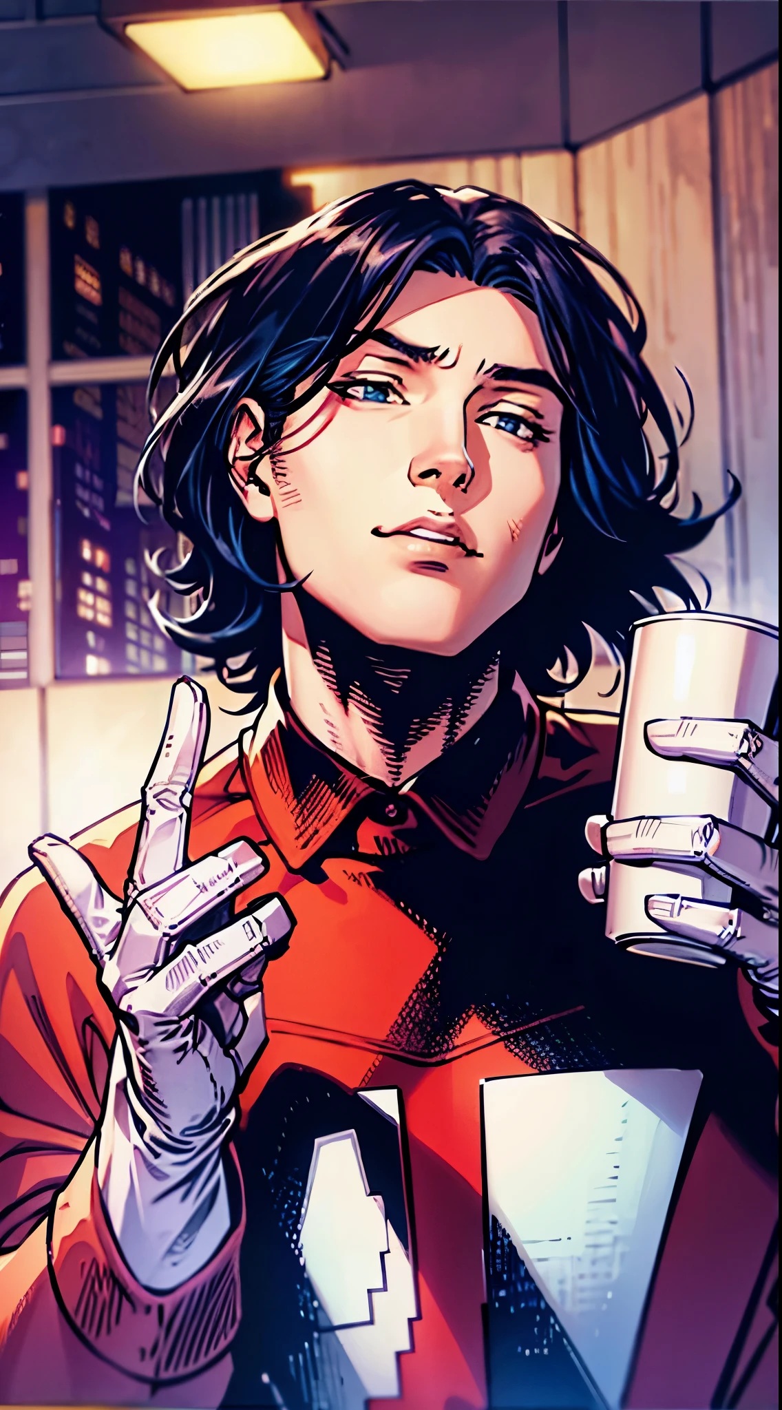 1 chico, calm face, jim lee, fondo de la ciudad