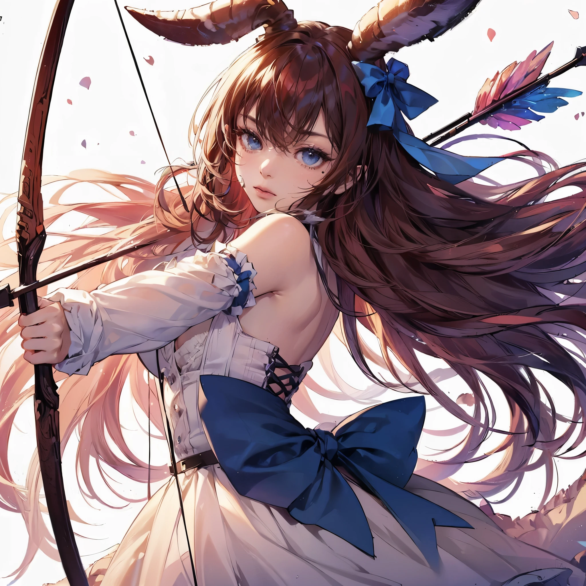 female, ((masterpiece, best quality, ultra detailed, absurdres), solo, short hair, breasts, looking at viewer, hime cut, ringed eyes, skirt,gradient hair, raibow hair,bow, cleavage, medium breasts, full body, short sleeves, socks, belt, black footwear, mole, sneakers, lips, maid, maid headdress , bed,hornsgirl, horns, wings, from_side, taking off shirt, open shirt, from above