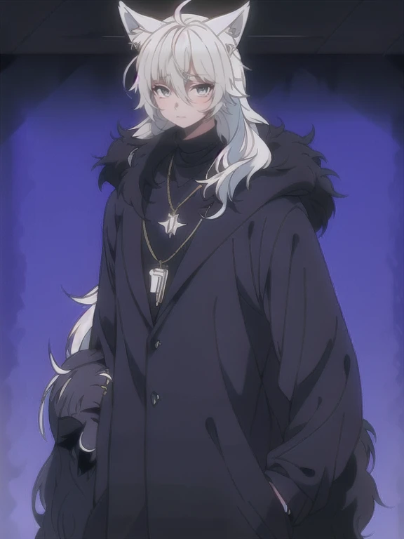 solo, 1boy,「white hair,cerulean blue」long hair,  {{nighthawk mask}},  There&#39;s a man wearing a costume, {fox tail,} {one wing of a crow} Farson!!!!, furry Farson, furry characters, furry anime, Farson, furry paws furry, Furry shots, there is nothing, very hairy, furry artist, upright, [[[Anthropomorphic Nue]]] virtual youtuber, full body