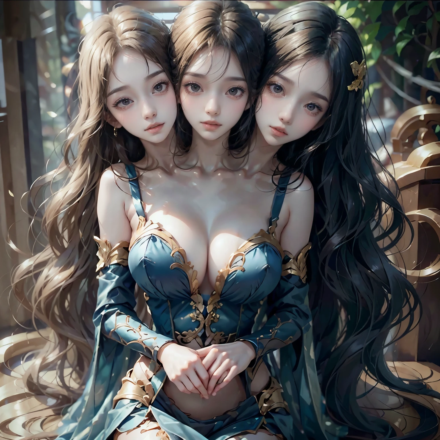 make wavy hair flow out, make hair cover the picture, long flowing hair, different hair colours
