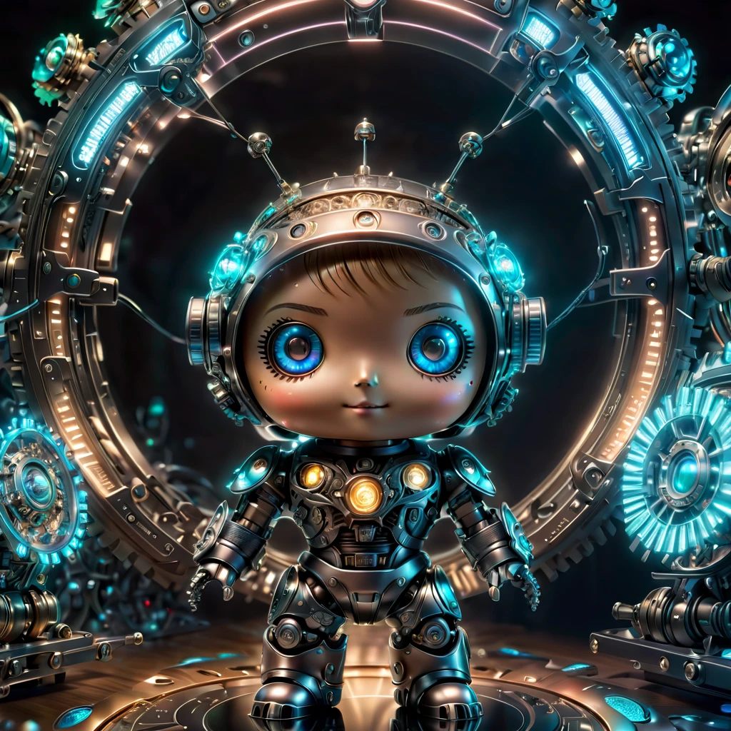 Pixar style, (Blind box toy style:1.2), (full-body shot) , 1 transparent and cute mechanical scarecrow doll, Transparent mecha, Exquisite helmet:1.2, Luminous goggles:1.2, Colorful neon lights, High-tech mechanical parts, Metal body, Detailed mechanical metal design, bright colors, Dynamic glow, Reflective metal surface, bright environment, dynamic poses, Exquisite presence, skill improved, interlocking mechanical gears, Stylish design, motion blur effect, Detailed metal processing, Sci-fi atmosphere, Streamlined aerodynamic shape, Laser scanning pattern, Holographic projection, LED light track, beautiful and unforgettable, Advanced sensors, complex algorithm, Ominous and mysterious atmosphere, electric spark, Shiny chrome plating, Propulsion systems of the future, Clean, White background, (global illumination, Ray tracing, high dynamic range, Unreal rendering,Reasonable design, high detail, masterpiece, best quality, ultra high definition, light),Chibi,locomotive,3d style