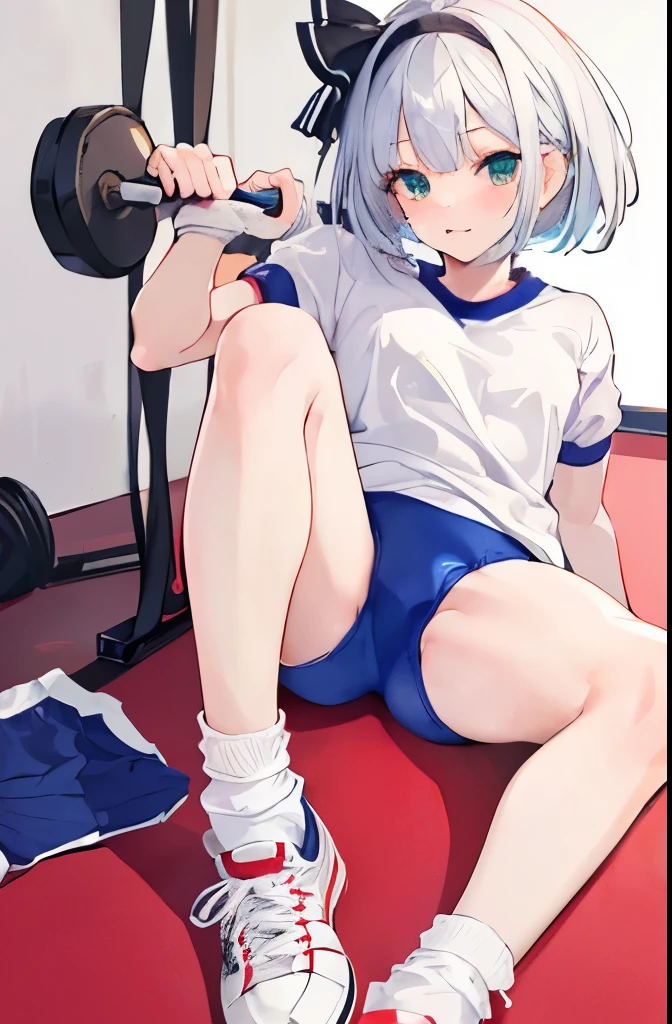 Youmu,
((((This is a very cute gym uniform)))),
,
(((crystal white ankle socks))), ((sneakers))