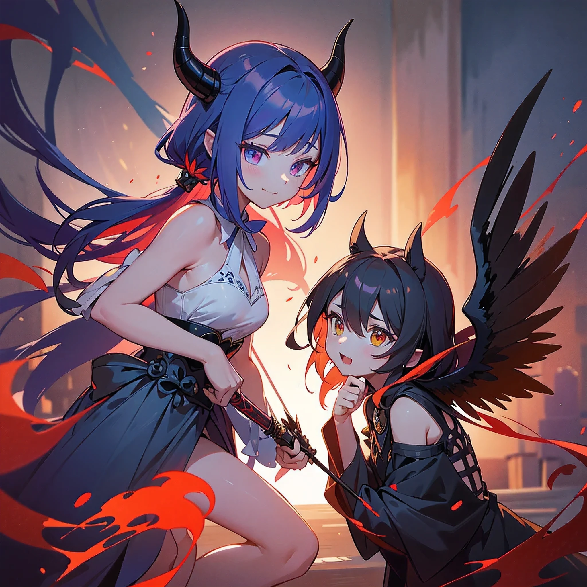 Dragon horns　Dragon's tail　Left-right symmetrical dragon wings　s girl　kawaii faces　It&#39;s spitting flames