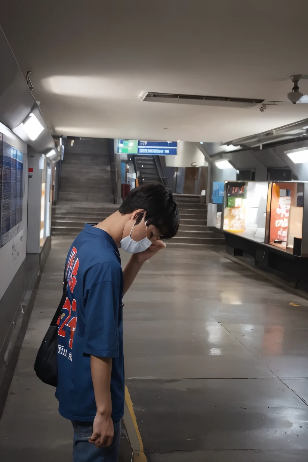 A cute Korean boy 16 years old looking down. Photo realistic, very cute, perfect face with beautiful eyes 