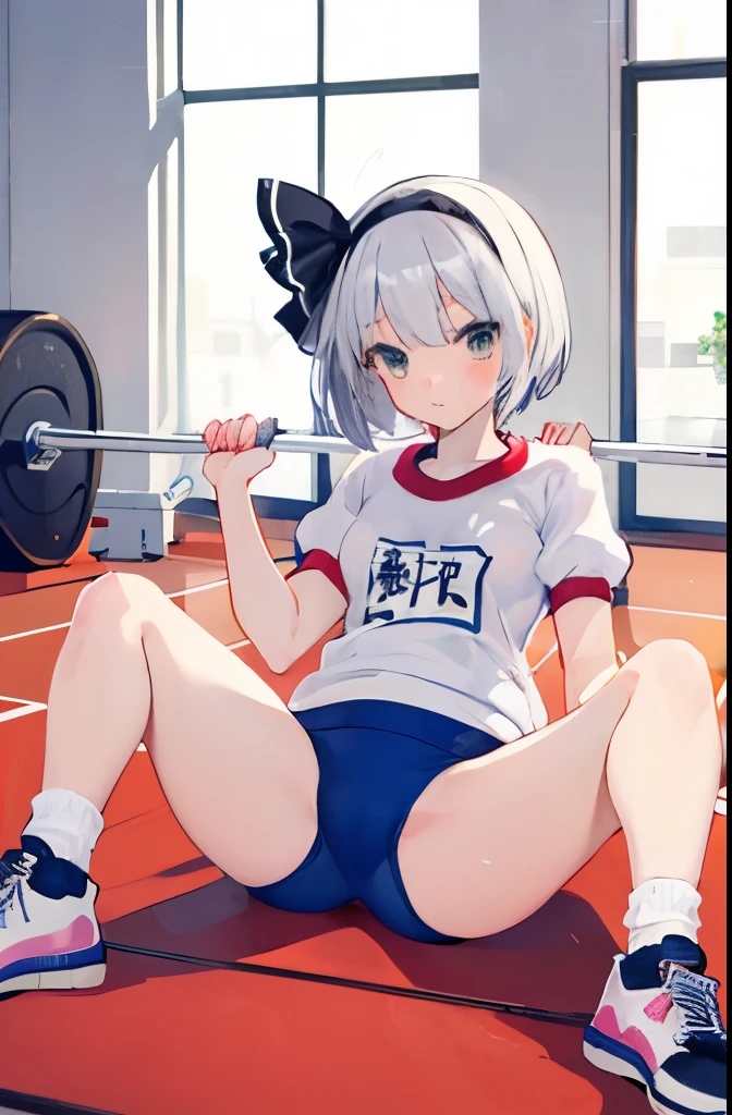 Youmu,
((((This is a very cute gym uniform)))),
,
(((crystal white ankle socks))), ((sneakers))
