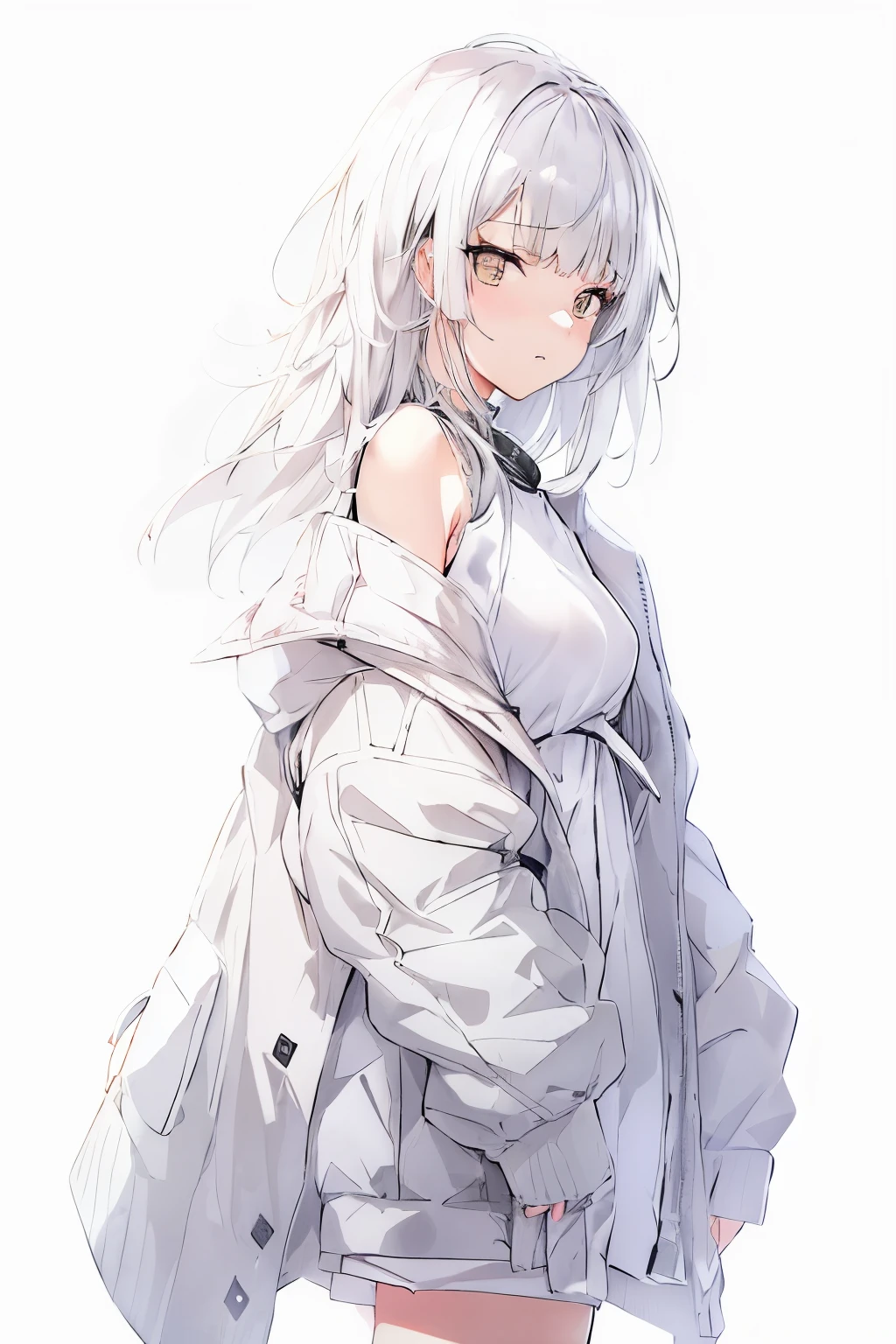 アニメ - gray hairと白いジャケットの女性のスタイルのイメージ, gray hairの女の子, perfect gray hair girl, gray hair, From Dolls Frontline, gray hair lady, gray hairの, From Arknights, April rendering, gray hair deity, silver haired girl, Google on pixiv artstation, girls front line style,front picture,standing on a stick