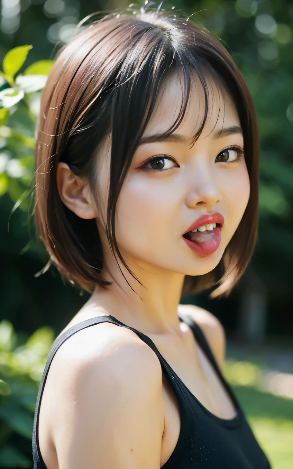 ((stick out a wet tongue))、((half open mouth))、((pink gloss lip gloss))、(((The look of waiting for a kiss)))