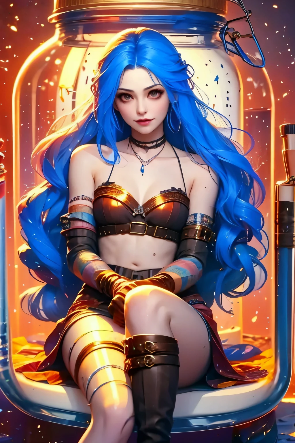 jinx，(masterpiece, best quality:1.2), Girl in a bottle, alone