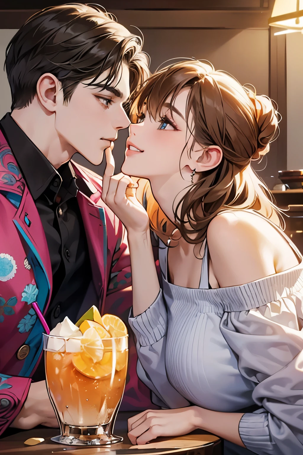 They take a photo together, couple pose, cute couple, shooting, money, golden splendor, luxury, goddess, male god, urban couple, spend days drinking, wealthy family background, rich