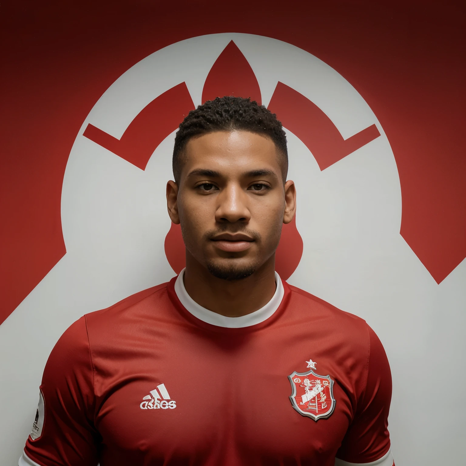Un escudo de futbol, El logo es rojo, El fondo es color blanco para convertirlo a png 