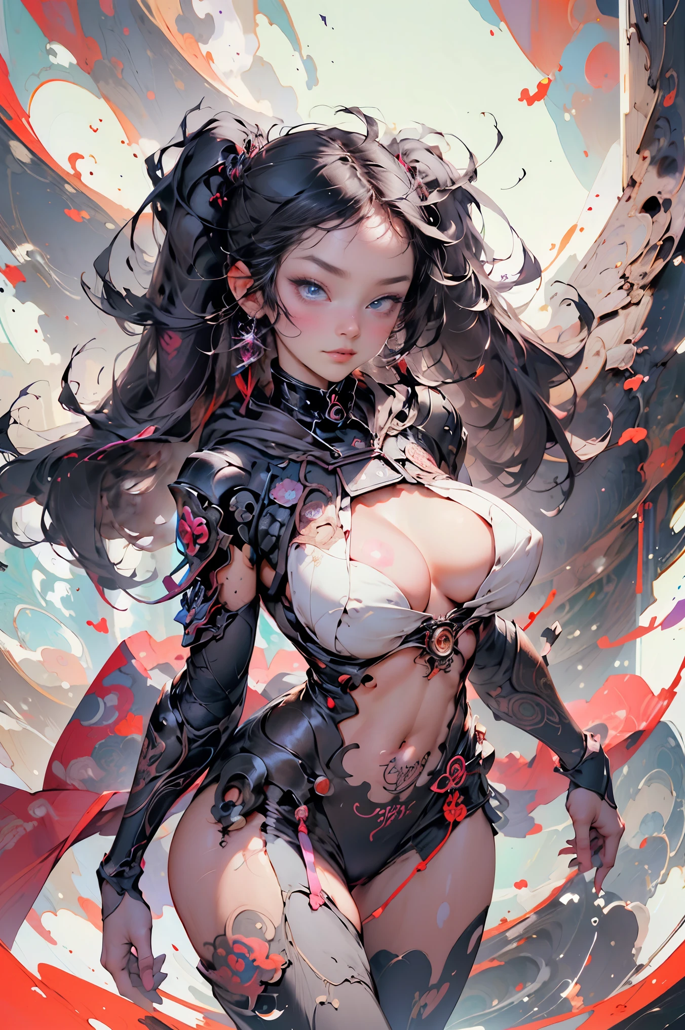 (absurdres, highres, ultra detailed), (1girl:1.3), twintails, very long purple hair, BREAK , digital sculpture, 3D modeling, computer-generated forms, virtual art, cutting-edge technology, innovative design, futuristic creations BREAK , psychedelic art, vibrant colors, swirling patterns, optical illusions, hallucinatory visuals, mind-expanding imagery, counterculture influence BREAK , (masterpiece, top quality, best quality, official art, beautiful, cosmic, atmospheric, psychedelic, dreamlike, swirling psychedelic cosmic graffiti patterns,,aesthetic:1.2), (1girl, mecha, beautiful, sexy, beautuful highly detailed hooded mecha battle armor, mecha angel wings, tons of tattoos and piercings, super huge enormously gigantic tits, cleavage showing), extreme detailed,(fractal art:1.3),colorful,highest detailed, cherry blossoms blowing in the wind