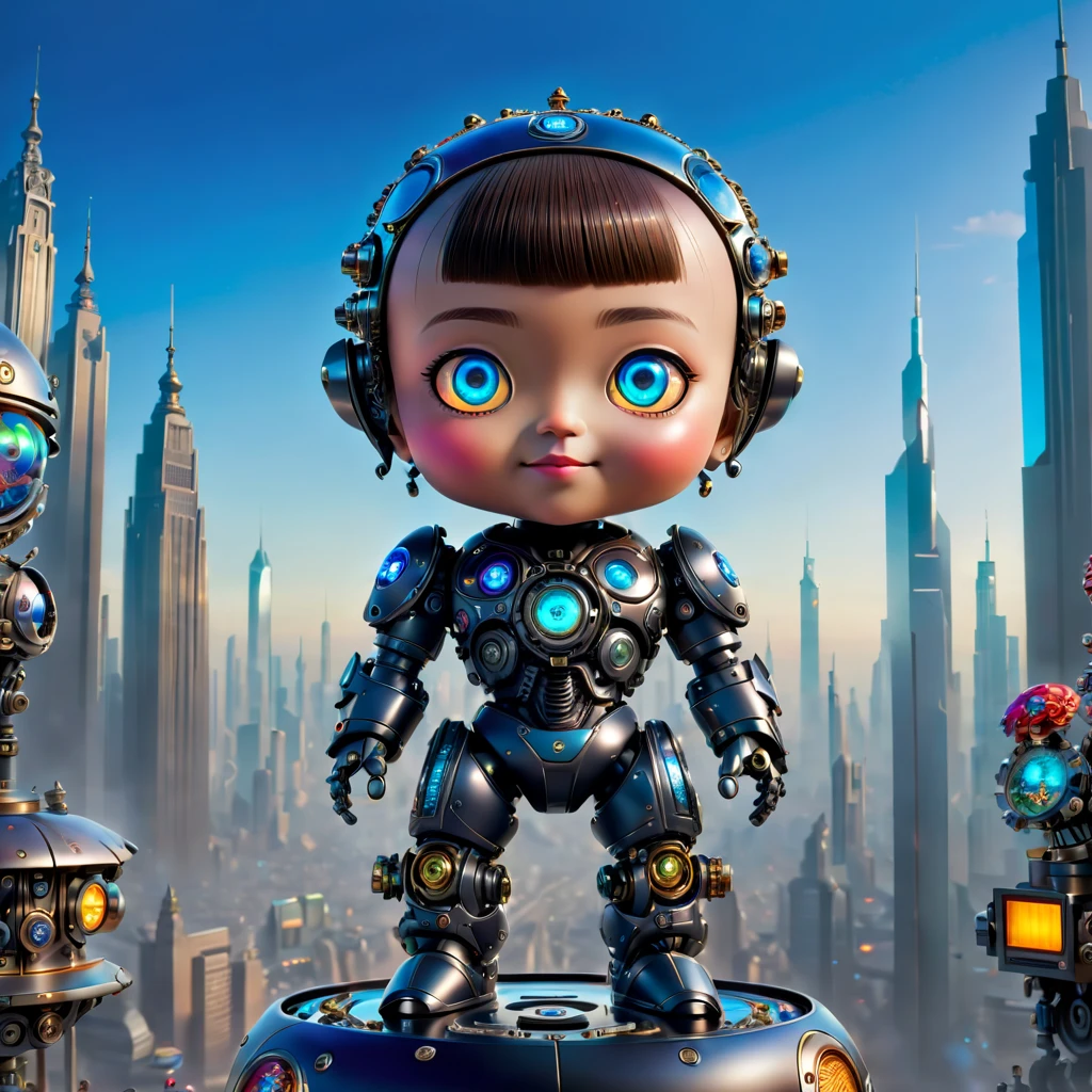 Pixar style, (Blind box toy style:1.2), (full-body shot) , 1 transparent cute mechanical nurse doll, Transparent mecha, Exquisite nurse hat:1.2, Luminous goggles:1.2, Colorful neon lights, High-tech mechanical parts, Metal body, Detailed mechanical metal design, bright colors, Dynamic glow, Reflective metal surface, bright environment, dynamic poses, Exquisite presence, skill improved, interlocking mechanical gears, Stylish design, motion blur effect, Detailed metal processing, Sci-fi atmosphere, Streamlined aerodynamic shape, Laser scanning pattern, Holographic projection, LED light track, beautiful and unforgettable, Advanced sensors, complex algorithm, Ominous and mysterious atmosphere, electric spark, Shiny chrome plating, Propulsion systems of the future, Clean, White background, (global illumination, Ray tracing, high dynamic range, Unreal rendering,Reasonable design, high detail, masterpiece, best quality, ultra high definition, light)，Chibi，locomotive，3d style