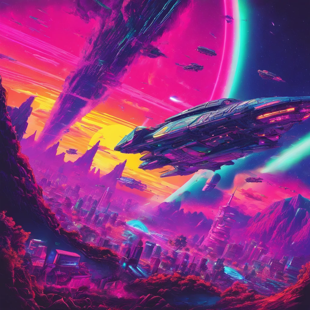 (colorful, bright, vivid, intense),(best quality, highres),(sci-fi, fantasy),(detailed landscapes, destroyed cities, futuristic technology, abandoned buildings, overgrown nature),(apocalyptic wasteland, cyberpunk world, advanced civilizations),(dramatic lighting, neon lights),(deserted streets, towering skyscrapers, lush forests),(human survivors, mysterious creatures),(superhuman abilities, flying vehicles),(epic battles, exploration of unknown territories) star war