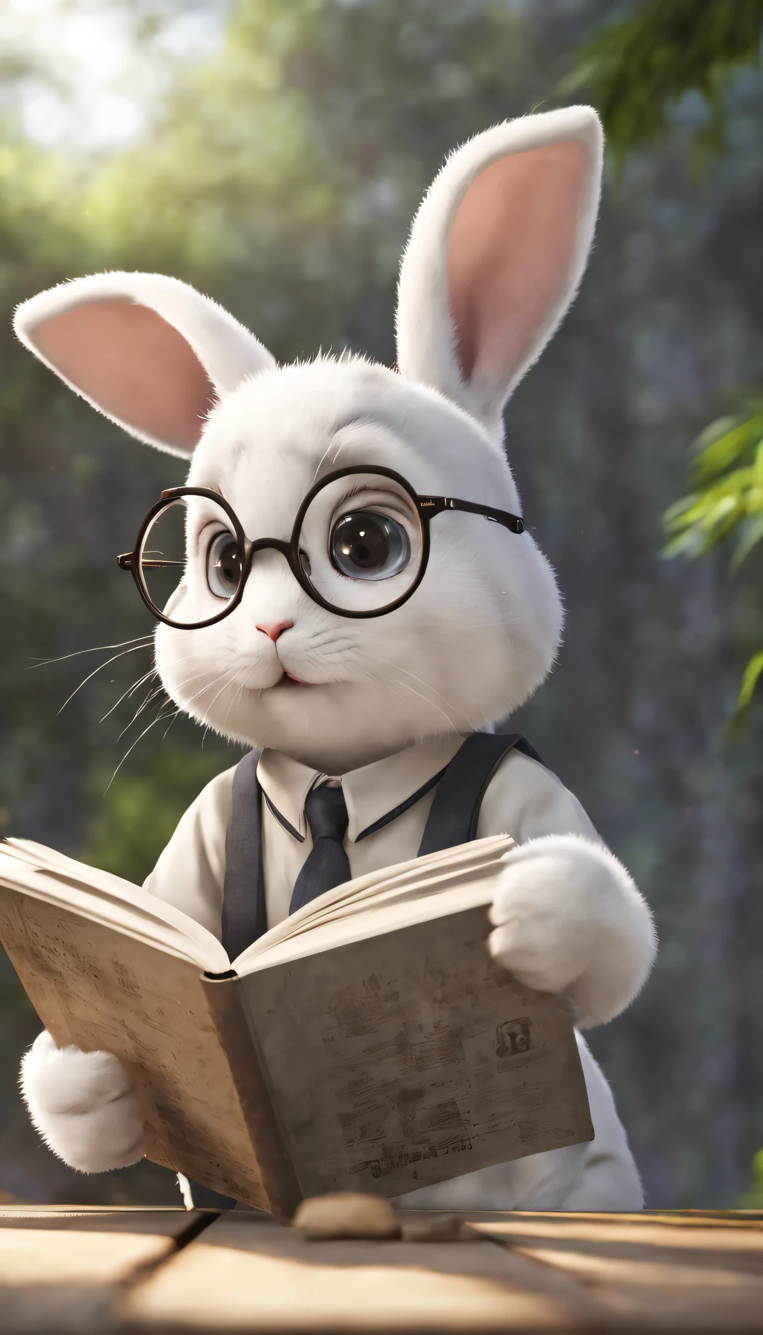 (Highly detailed CG Unity 8k wallpaper、masterpiece、highest quality、Super detailed)、(best lighting、best shadow、very delicate and beautiful)、highest quality、8k、Detailed facial depiction、masterpiece、highest quality、clear image quality、
Anime style rabbit wears glasses while reading。