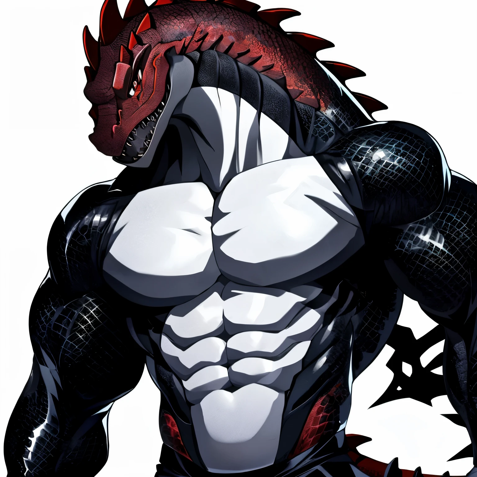 red alligator,,muscular, fine eyes, wearing a black suit,black clothes,white belly transparent background, anime style, High resolution 4K