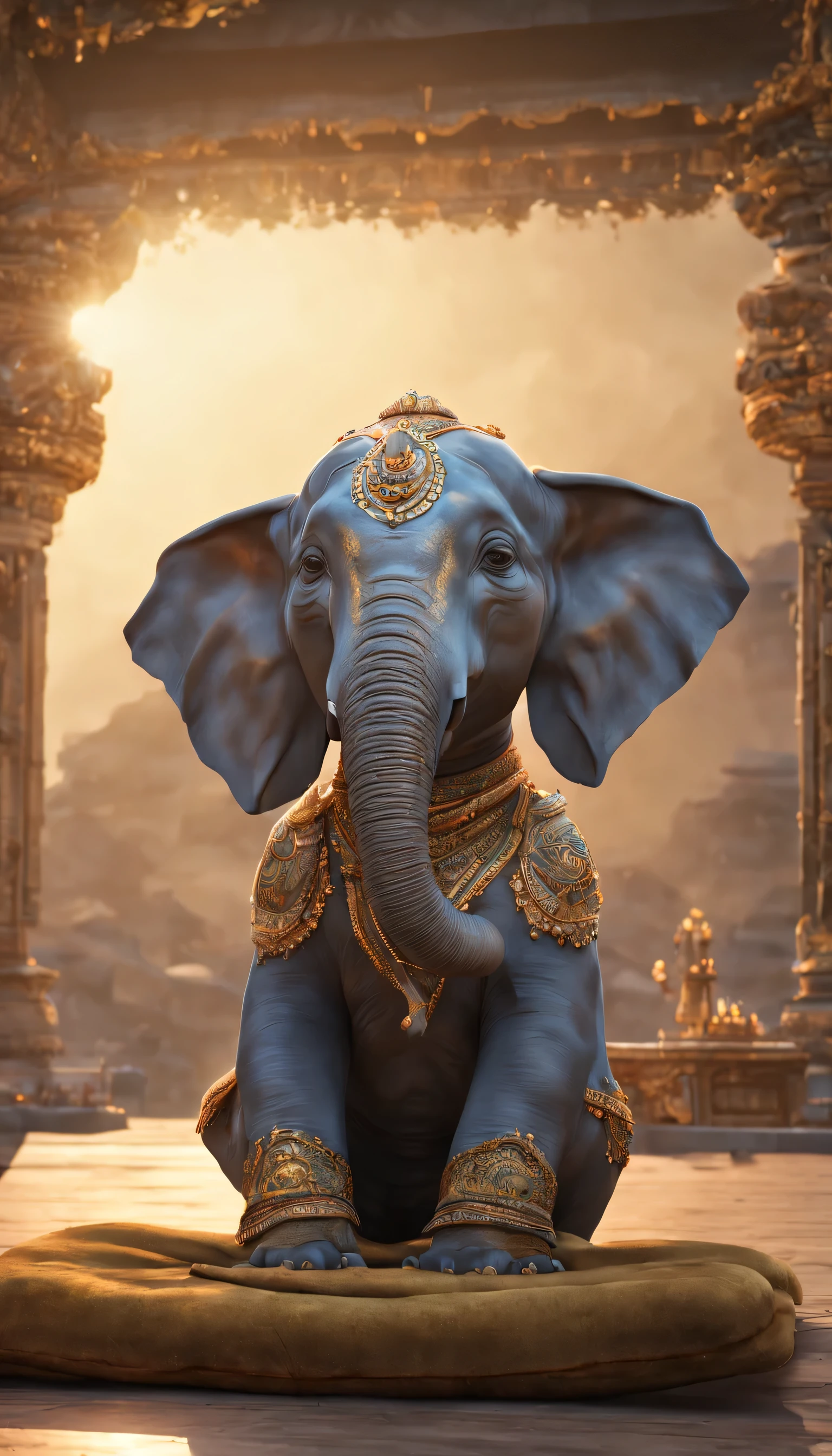 (Highly detailed CG Unity 8k wallpaper、masterpiece、highest quality、Super detailed)、(best lighting、best shadow、very delicate and beautiful)、highest quality、8k、Detailed facial depiction、masterpiece、highest quality、clear image quality、
cartoon style elephant doing yoga。