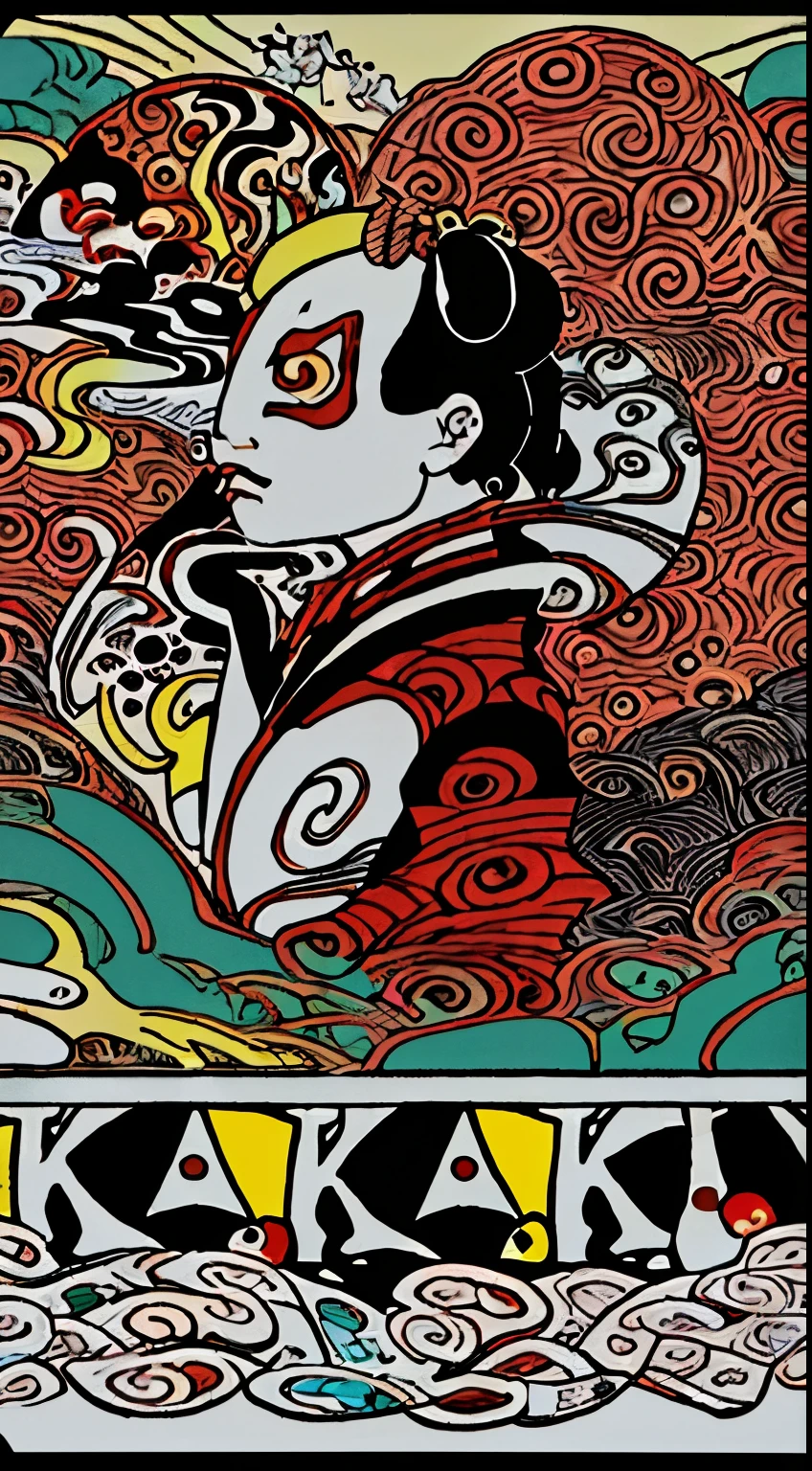 Arafed image of bookstore logo, inspired by Kagaku Murakami, by Kagaku Murakami, inspired by Kaburagi Kiyokata, inspired by Katsushika Ōi, who are you, Works inspired by Nakahara Nantenbo, classic kabuki, Works inspired by Kano Hogai
