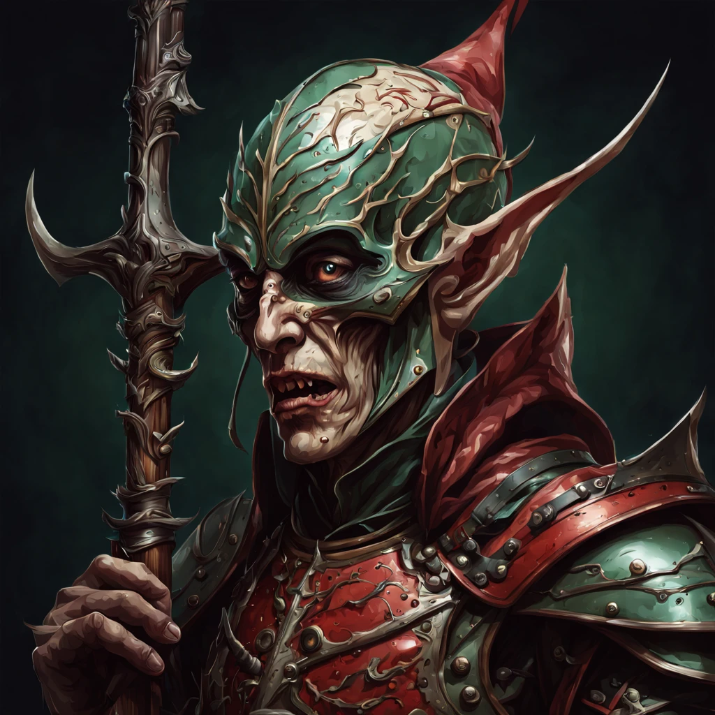 Elven Pikeman in horror  anatomical illustration art style