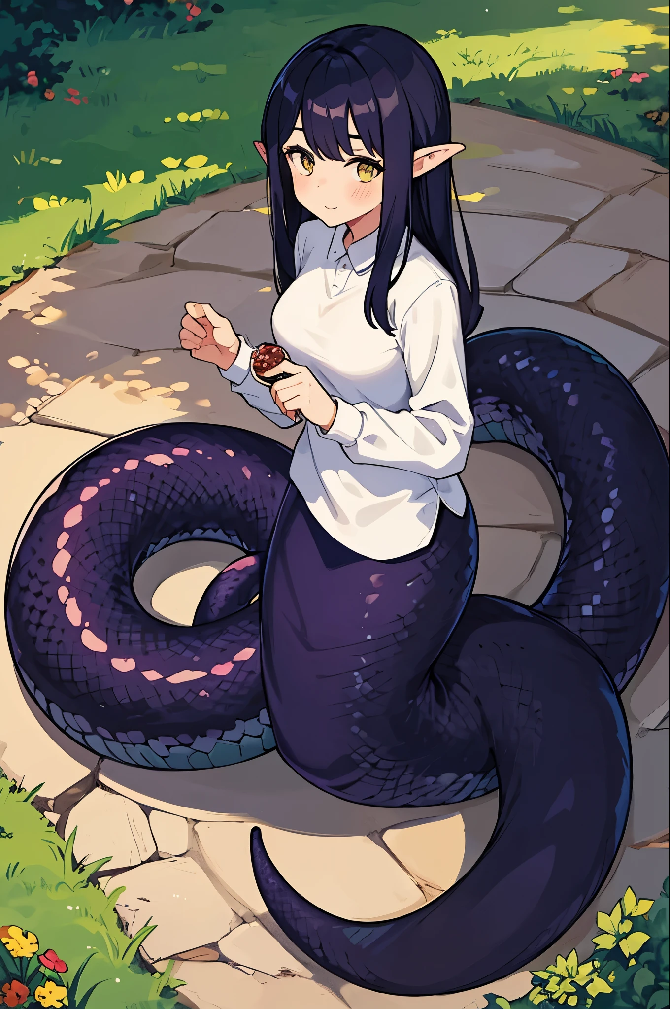 1 girl, Lamia, scales, White shirt, whole body, Outdoor activities,