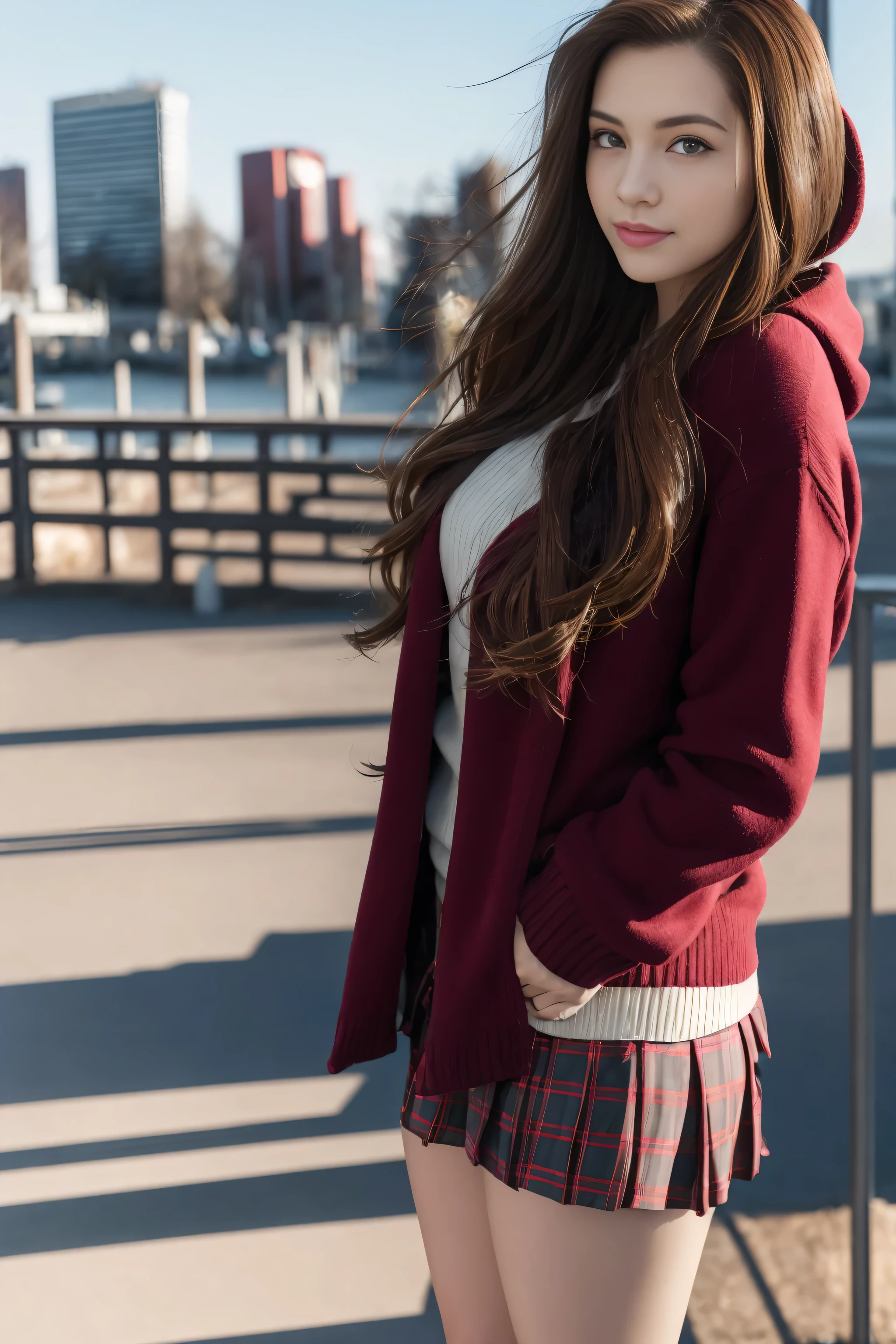 Claire Redfield from Resident Evil, posing seductively to viewer, solo:1, pov, beautiful thick thighs, side view
Sunny city background, long hair, 3/4 body, school attire with jacket and mini skirt