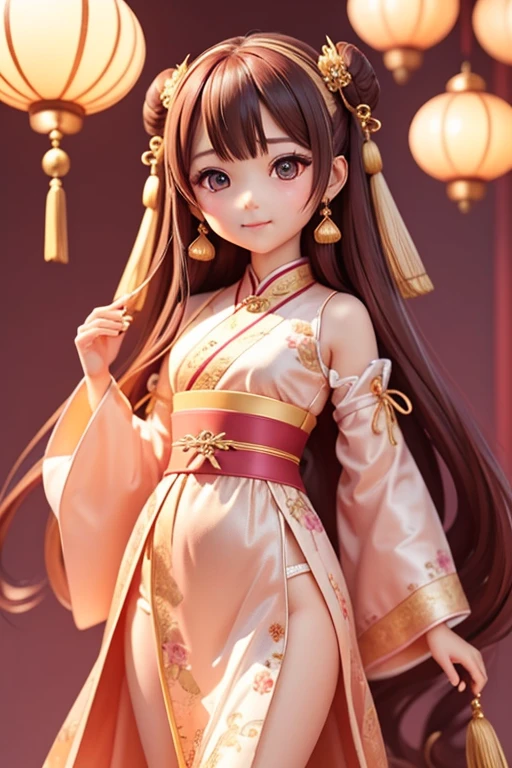girlと一緒に, a bit、amber, , pastel silk pink medium dress, luxury fabric、漢服ドレス girlが着る服とは?、Traditional Chinese characters、Features a luxurious design and color。the dress is normal、Designed to cover your body、Features long sleeves and ornate decorations.。 hairstyle: girl'hair、伝統的な中国hair型にアレンジされているかもしれません。It is commonly decorated with hair ornaments or hairpins.。Bun or long hair(Benpatsu)styles such as。 ornaments: 漢服の服を着たgirl、ornamentsを身につけることがあります。This too、necklace、earrings、手首や足首のornamentsなどが含まれる場合があります。これらのornamentsは、It is generally chosen to match the design and color of the dress.。.。 facial expressions and poses: girlの表情やThe pose is、You can be calm and classy。Does she have a confident smile??、or、She may be smiling like a woman..。The pose is、A design that brings out her elegance and elegance。 background: 絵のbackgroundには、May depict traditional Chinese landscapes and architecture.。for example、garden、temple、or mountains々may be drawn。this is、Helps add Chinese culture and atmosphere to the overall picture。 long hair、long dress、super beautiful、超delicate、super masterpiece、Big eyes、The finest dresses、brown hair、amber, , medium pastel violet white, luxury fabric, dithering, extensive,viewer lucky brown,in a dress、、There are no protrusions on the head、頭部hairの毛部分に突起はありません., long hair、long dress、super beautiful、超delicate、super masterpiece、Big eyes、delicate、super beautiful、Hanfu Pink、超delicate、