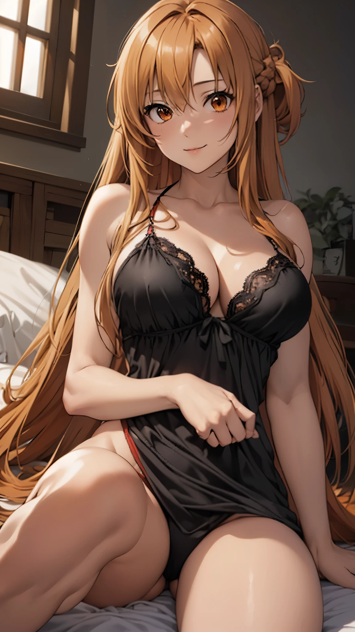 (masterpiece:1.5),(from below:1.5),(animeのキャラクター:1.4),(very accurate details:1.5),(ultra high resolution:1.5),(Super high quality:1.5),(Highly detailed CG Unity 8k wallpaper:1.5),(realistic,Photoreal,超realistic:1.5),(slender:1.5),(sharpness:1.4),(perfect female body:1.4),(curve,model,Glamour:1.5),beautiful breasts,Beautiful delicate shadows,beautiful eyes,beautiful body,beautiful skin,beautiful hands,(well-proportioned face:1.4),(Aesthetic anime Eyes:1.5),(bright room:1.4),perfect lighting,(spread your legs:1.5),(orange eyes:1.5),(silky hair:1.4),(orange hair:1.5),(crown half up:1.5),(big breasts:1.4),(smile:1.4),(black night gown:1.5),(black panties:1.2),(lace fabric:1.4),(sitting on the bed:1.4),(hand between legs:1.5),(18-year-old:1.4),(cameltoe:1.4),
(orange eyes:1.5),anime,魅力的なanimeの女性,美しい魅惑的なanimeの熟女,美しいanimeの女の子,魅力的なanimeの女性,Smooth anime CG Art,美しい魅惑的なanimeの女性,Best anime Girls,on my bed,かわいいanimeの女の子,animeの塗り,(black night gown:1.5),(ultra high resolution:1.5),