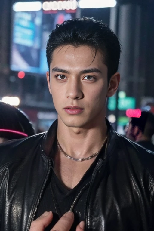 masterpiece, best quality, 1 male, adult, handsome, tall muscular guy, broad shoulders, finely detailed eyes and detailed face, extremely detailed CG unity 8k wallpaper, intricate details, Cyberpunk, motorcycle, goggles, holographic, tight black jacket, intense run, speed, night city, neon sign, skyscraper, depth of field , nsfw , eroticism , sexy

