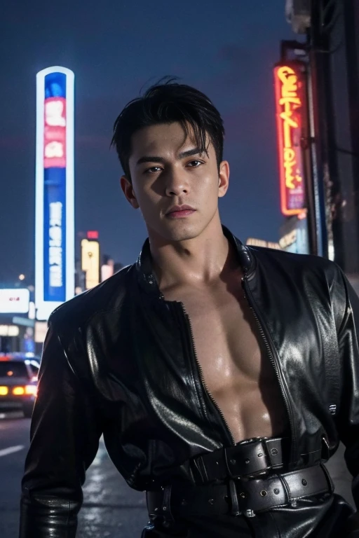 masterpiece, best quality, 1 male, adult, handsome, tall muscular guy, broad shoulders, finely detailed eyes and detailed face, extremely detailed CG unity 8k wallpaper, intricate details, Cyberpunk, motorcycle, goggles, holographic, tight black jacket, intense run, speed, night city, neon sign, skyscraper, depth of field , nsfw , eroticism , sexy
