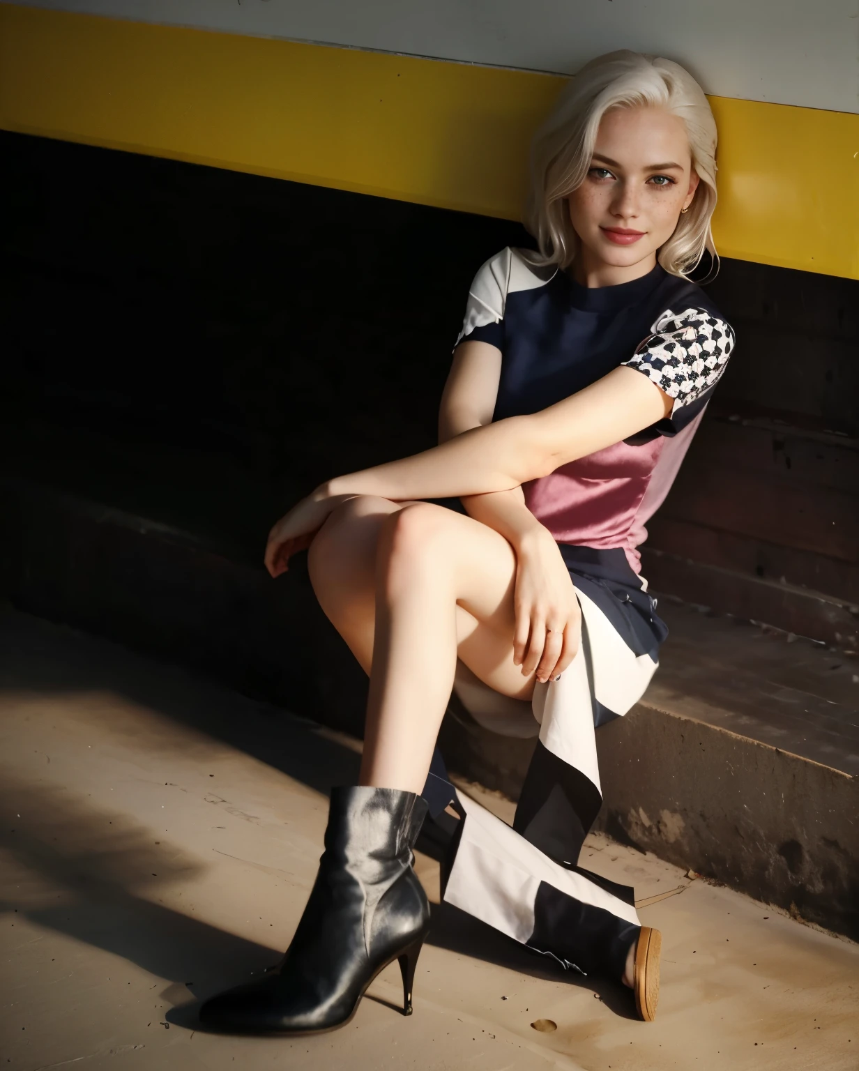 mulher, americana, 25 anos, pale skin and freckles, olhos cinzas, nariz delicado, soft and delicate lips, longo, cabelo loiro platinado ondulado na altura da cintura, sorriso meigo,