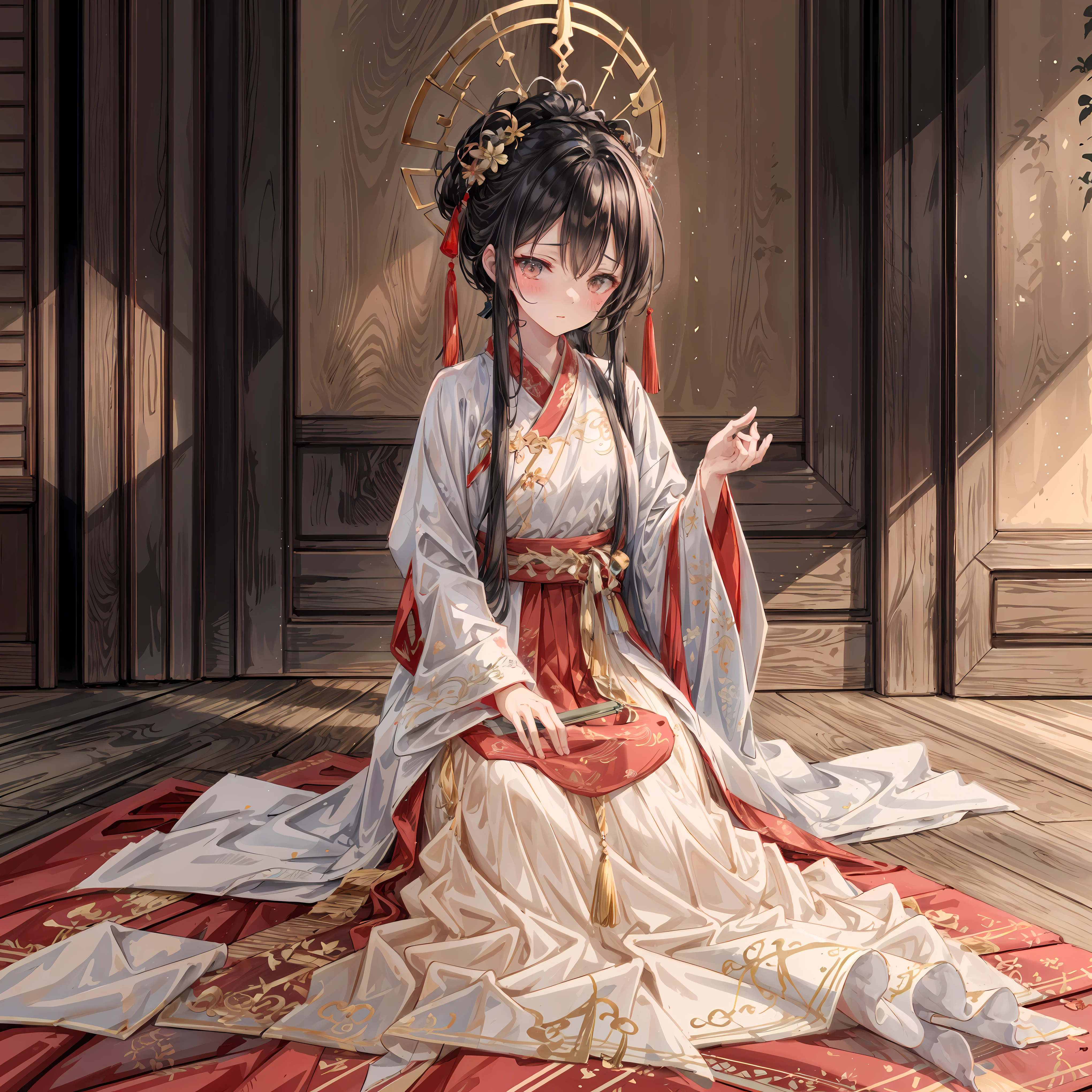 (Ridiculous,super detailed),(1 名girl:1.3),(alone, Hand Painted,Simple lines,16-year-old girl wearing red Hanfu,on the bed,barefoot,indoor,moonlight,night,nose blushing,leave,high resolution,masterpiece),There is a 16 year old girl in the bedroom under the moonlight，wear (Vibrant red Chinese Hanfu), 躺on the bed. The soft moonlight outside the window reflects the room，dim lights, Create a peaceful atmosphere. girl&#39;Decorate the nose of S face with blush, Add a touch of innocence and charm. Her attire is beautifully Hand Painted, show (intricate details) of traditional clothing. Simple yet elegant lines, Capturing the essence of Hanfu style. girl is (barefoot), Exudes a feeling of comfort and relaxation. This artwork was created at a ridiculously high resolution，And attention to detail, Make every stroke and fine line clearly visible. The composition is a masterpiece, Reflects the skill and artistry of the creator. 视角是从girl的角度&#39;the opinion of, Let the audience immerse themselves in her world. This prompt is intended to generate a (super detailed, high resolution图像) Capture the beauty and serenity of a moonlit night in a traditional Chinese style setting.