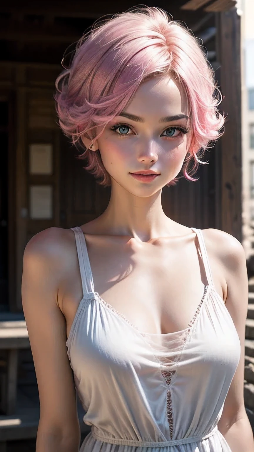 "(Best Quality, 8K, 32K, masutepiece:1.3), Ultra-detailed, (Photorealistic:1.4), pink and white colors, albino, Punk Girl, Detailed eyes, Upper body, Luxurious neon green punk hair, Edgy punk Harajuku-inspired fashion, Avant-garde makeup, Numerous piercings, Heavily tattooed body, Street graffiti background, Backlight effect, Shallow depth of field, Blurry background"
