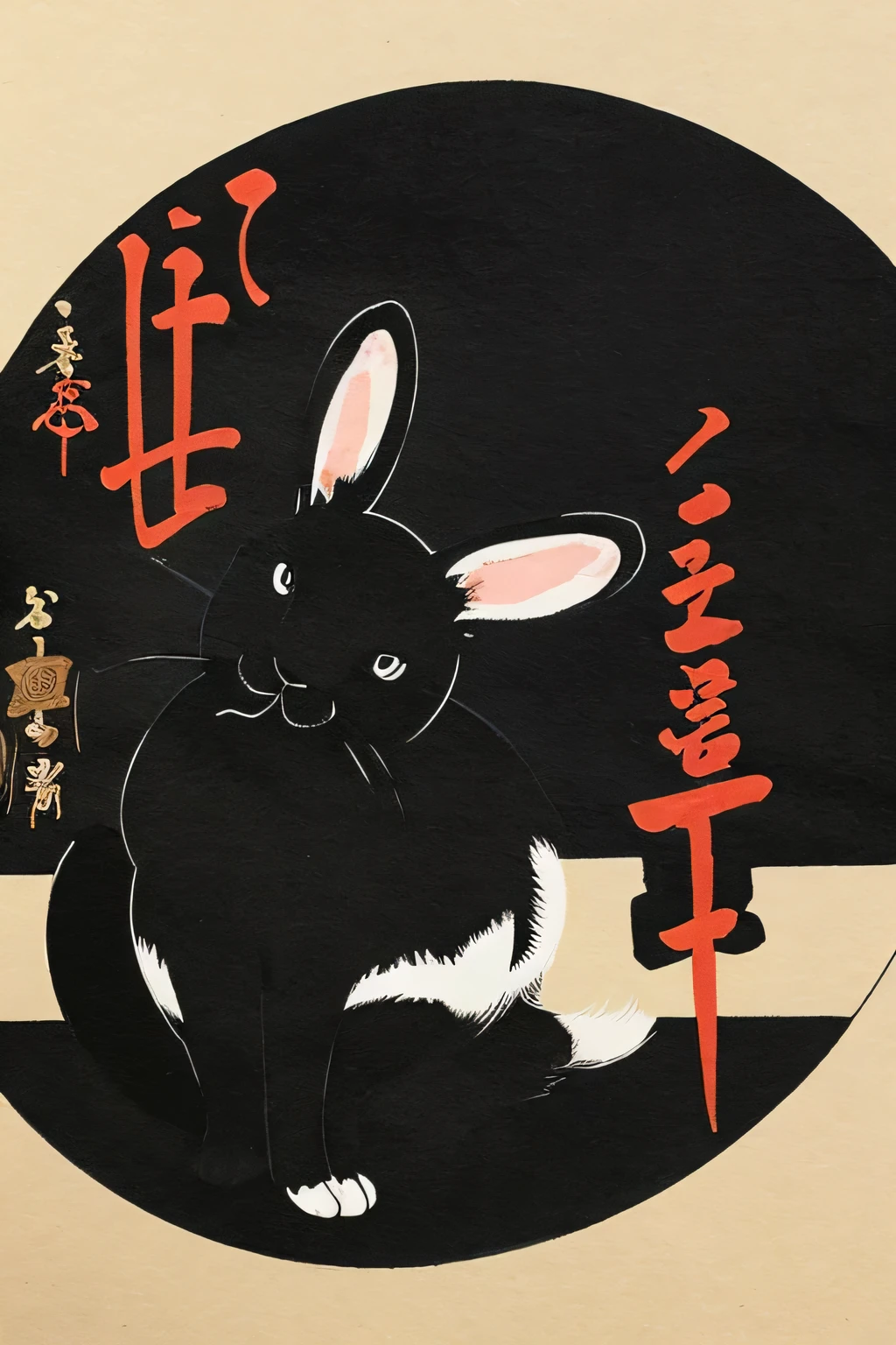 A black rabbit depicted in an ukiyo-e style picture scroll