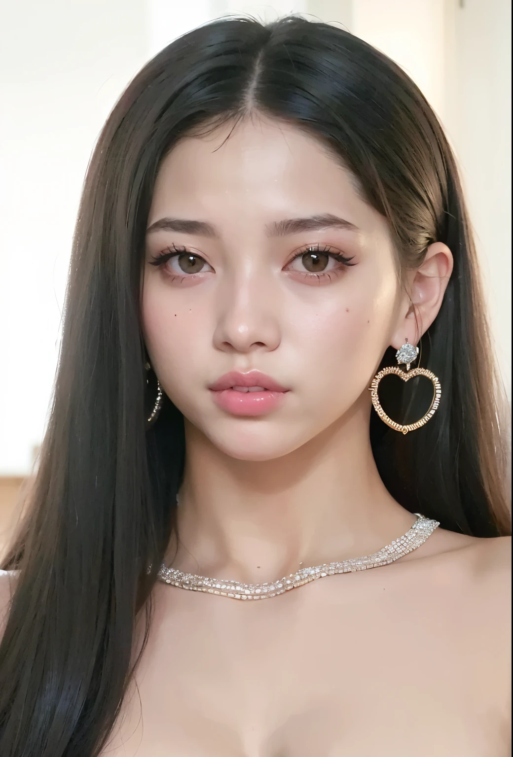 a close up of a woman with long hair wearing a necklace and earrings, portrait of jossi of blackpink, portrait jisoo blackpink, jisoo from blackpink, jossi of blackpink, jisoo of blackpink, blackpink jennie, ulzzang, kim doyoung, popular south korean makeup, popular korean makeup, jaeyeon nam, jinyoung shin, roseanne park of blackpink