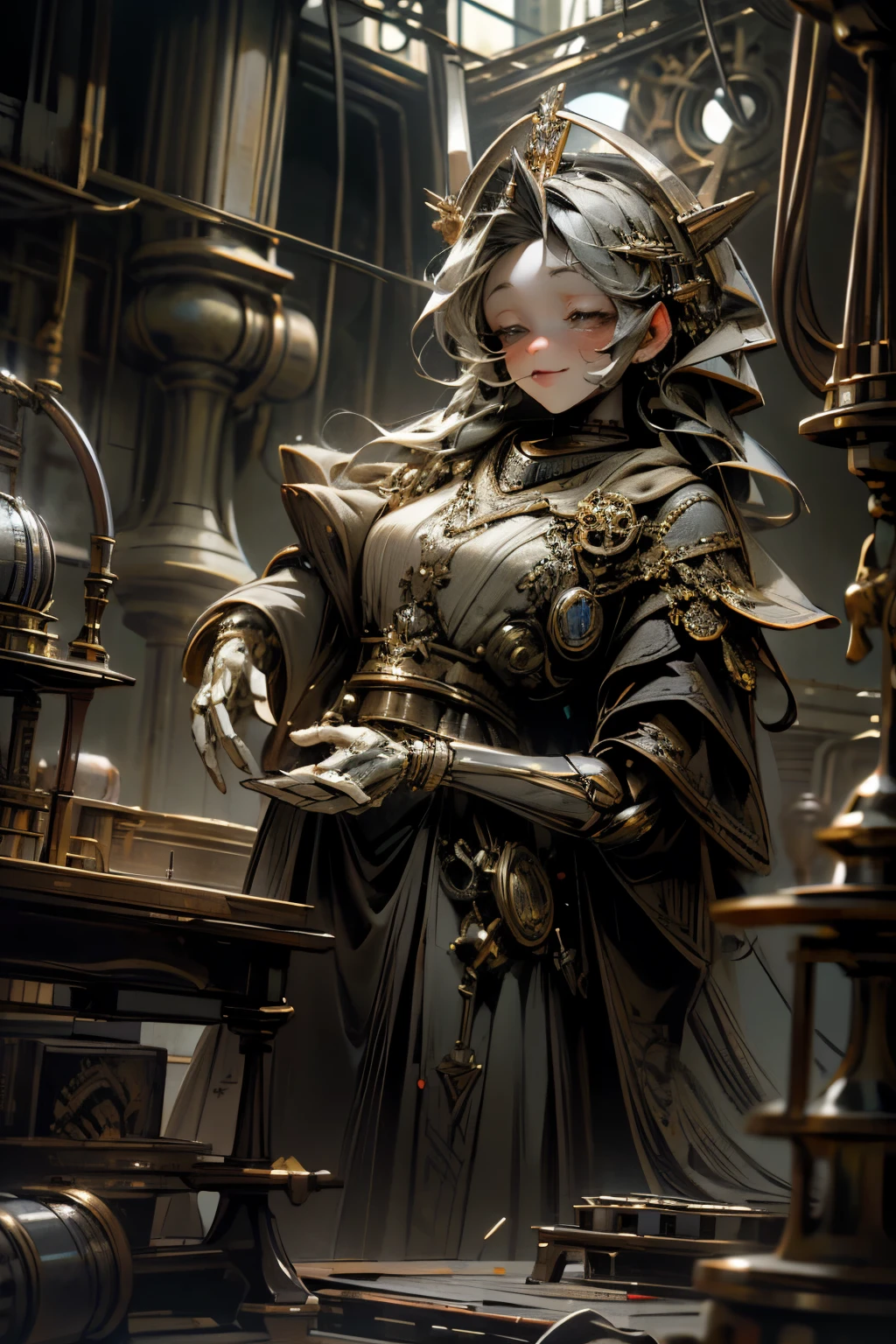 (tmasterpiece,top-quality,8k wallpaper,A high resolution,Ultra photo realsisim),1girll,Full-body composition at a distance,Slim body:1.1,(Beautiful face like a doll:1.5),beauitful face,beautidful eyes,详细的脸,Detailed eyes,detailed nose,Detailed mouth,Long flowing white hair,Brown eyes,Brush and scroll in hand