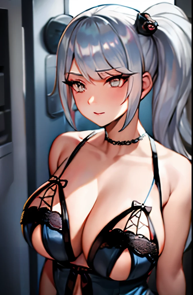 Gray hair exposed breasts