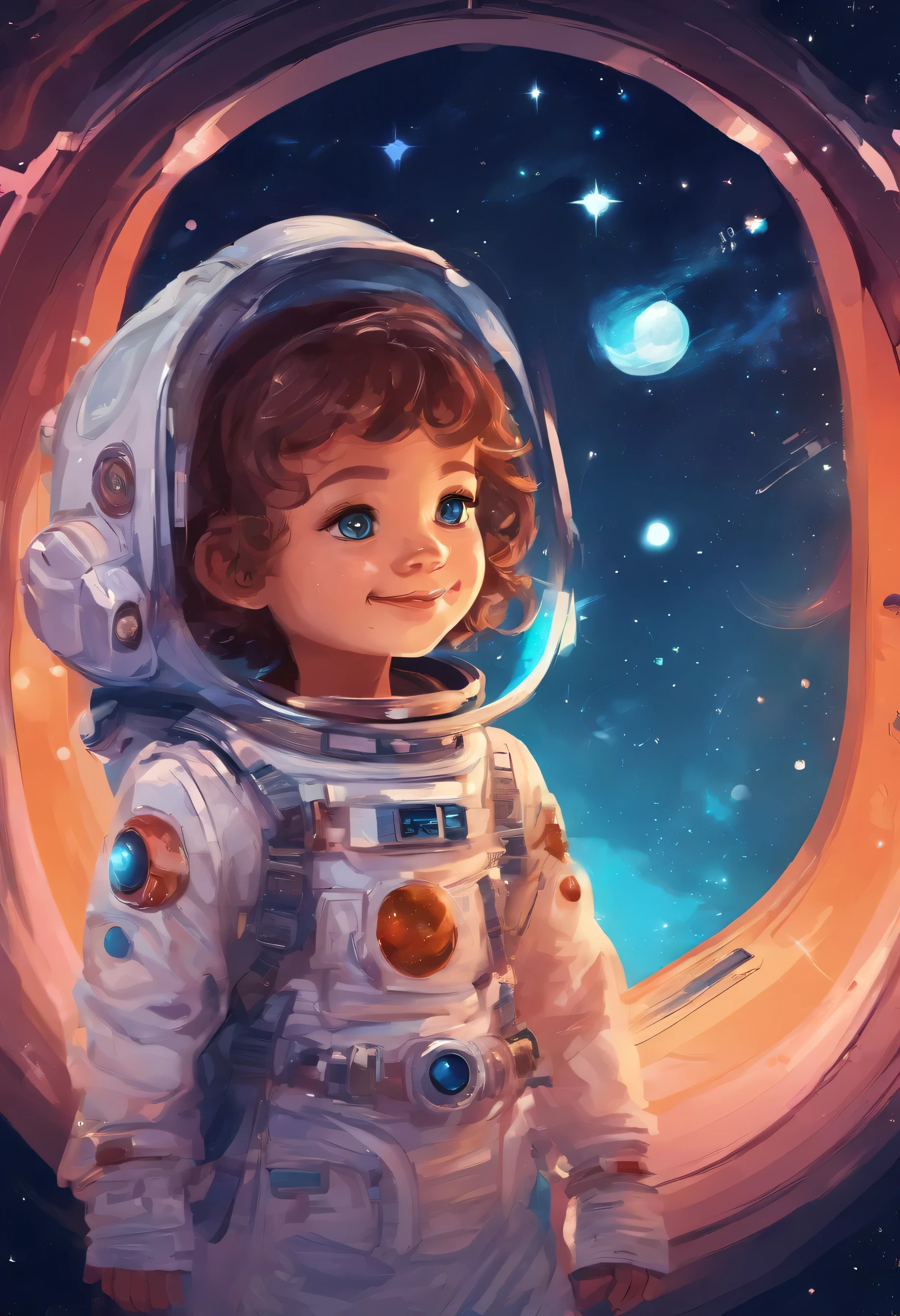 Cartoon illustration of a boy and a girl in space with cat, official fan art, in space, kitten in outer space, in outer space, in deep space, in galaxies, deep space exploration!!!, space travel, wearing in stars and planets, outer space, outer space, starry sky in space, in space, official art, space, on a spaceship, colorful, cute, more detailed, light, more realistic, cartoon