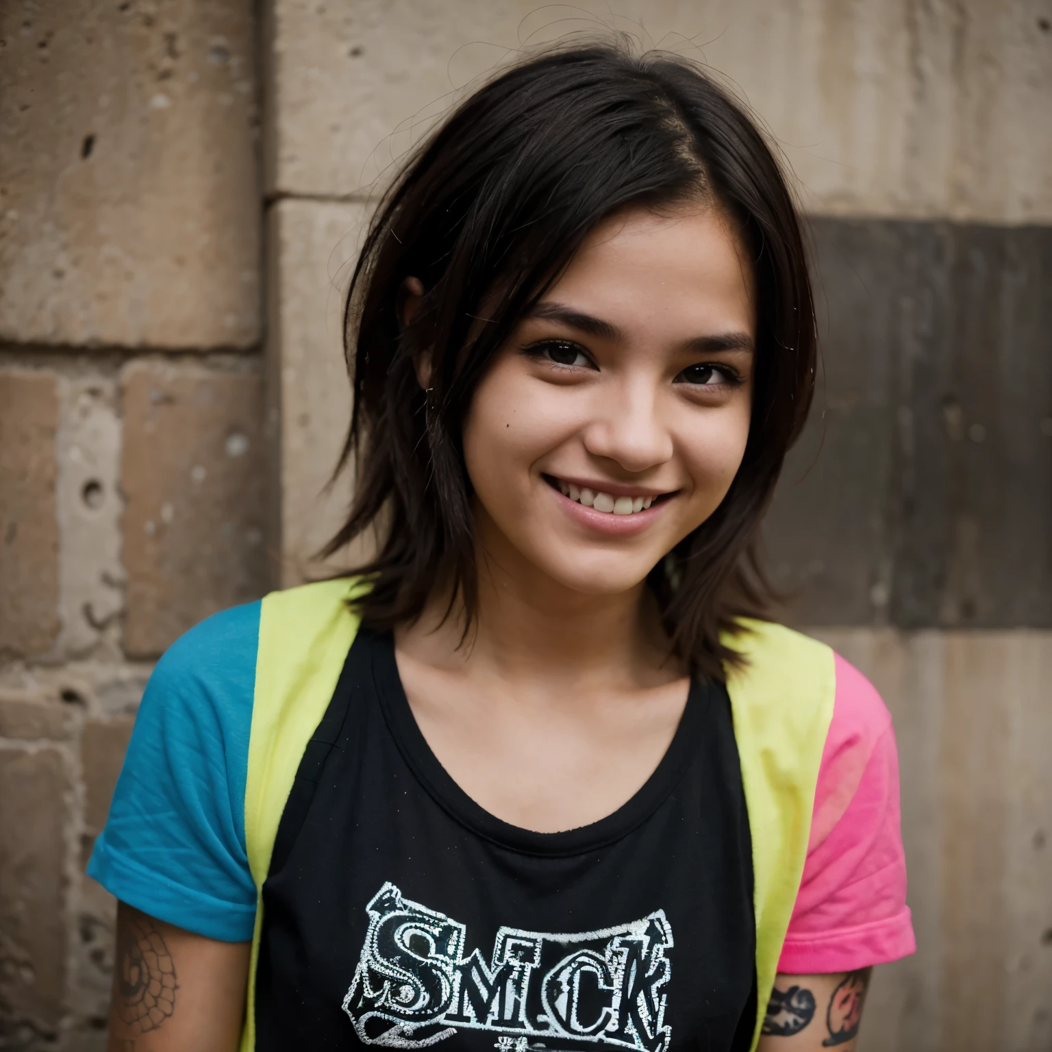 Chica adolescente estilo punk, sonrisa