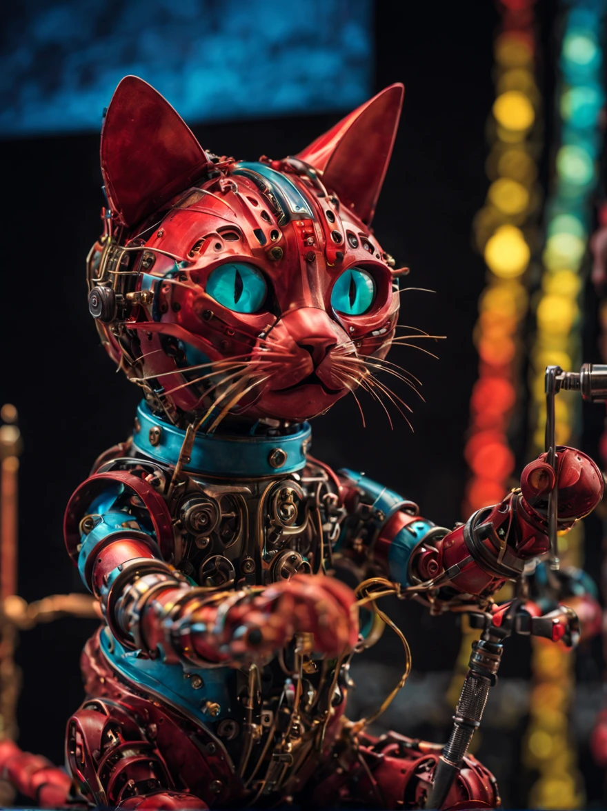 ulta detailed cute mechanical cat puppet, smiling, white background, gear, steam, intricate enginerring, head tilt