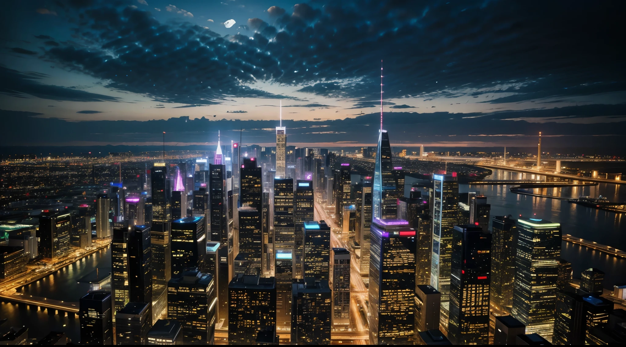 The City of the Future is a stunning metropolis stretching towards the horizon, skyscrapers. person perspective photo、(People don't depict)、
