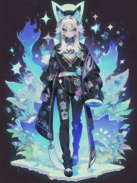solo, 1boy,「white hair,cerulean blue」long hair,  {{nighthawk mask}},  There&#39;s a man wearing a costume, {fox tail,} {one wing of a crow} Farson!!!!, furry Farson, furry characters, furry anime, Farson, furry paws furry, Furry shots, there is nothing, very hairy, furry artist, upright, [[[Anthropomorphic Nue]]] virtual youtuber, full body