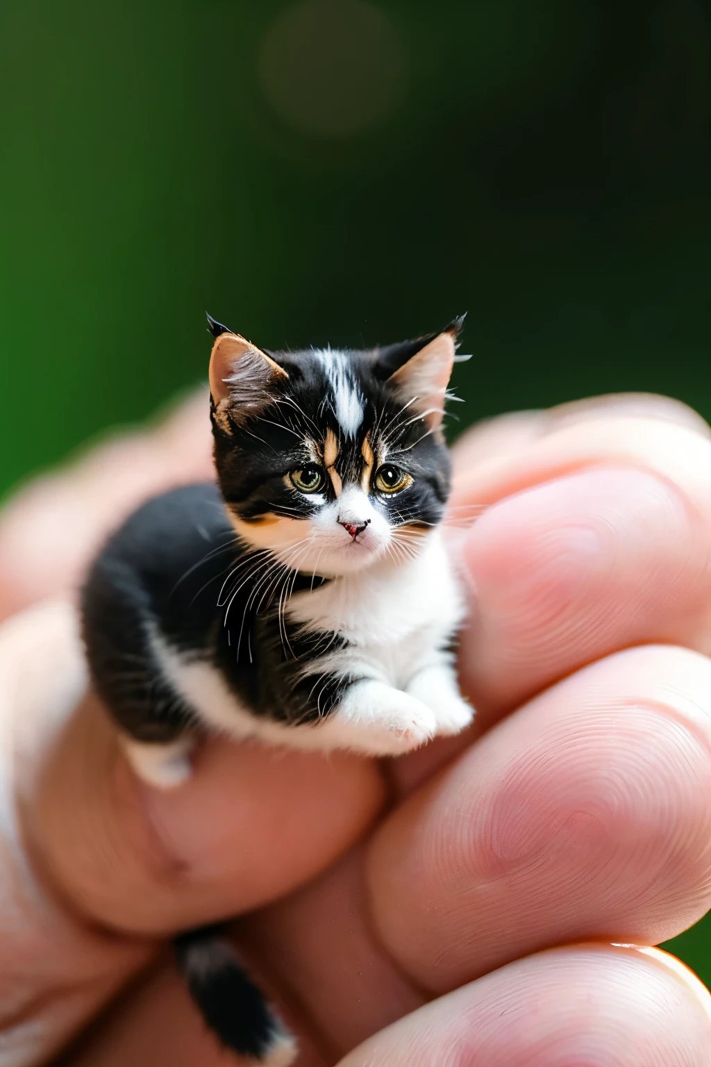 high resolution、rest on a woman&#39;s palm、beautiful miniature kitten