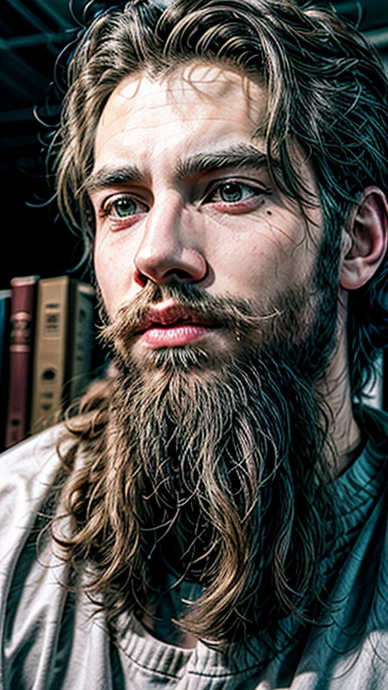 1man with beard wearing versity