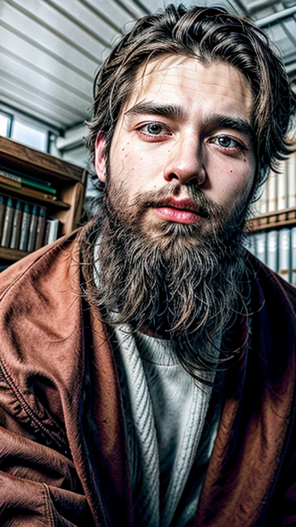 1man with beard wearing versity
